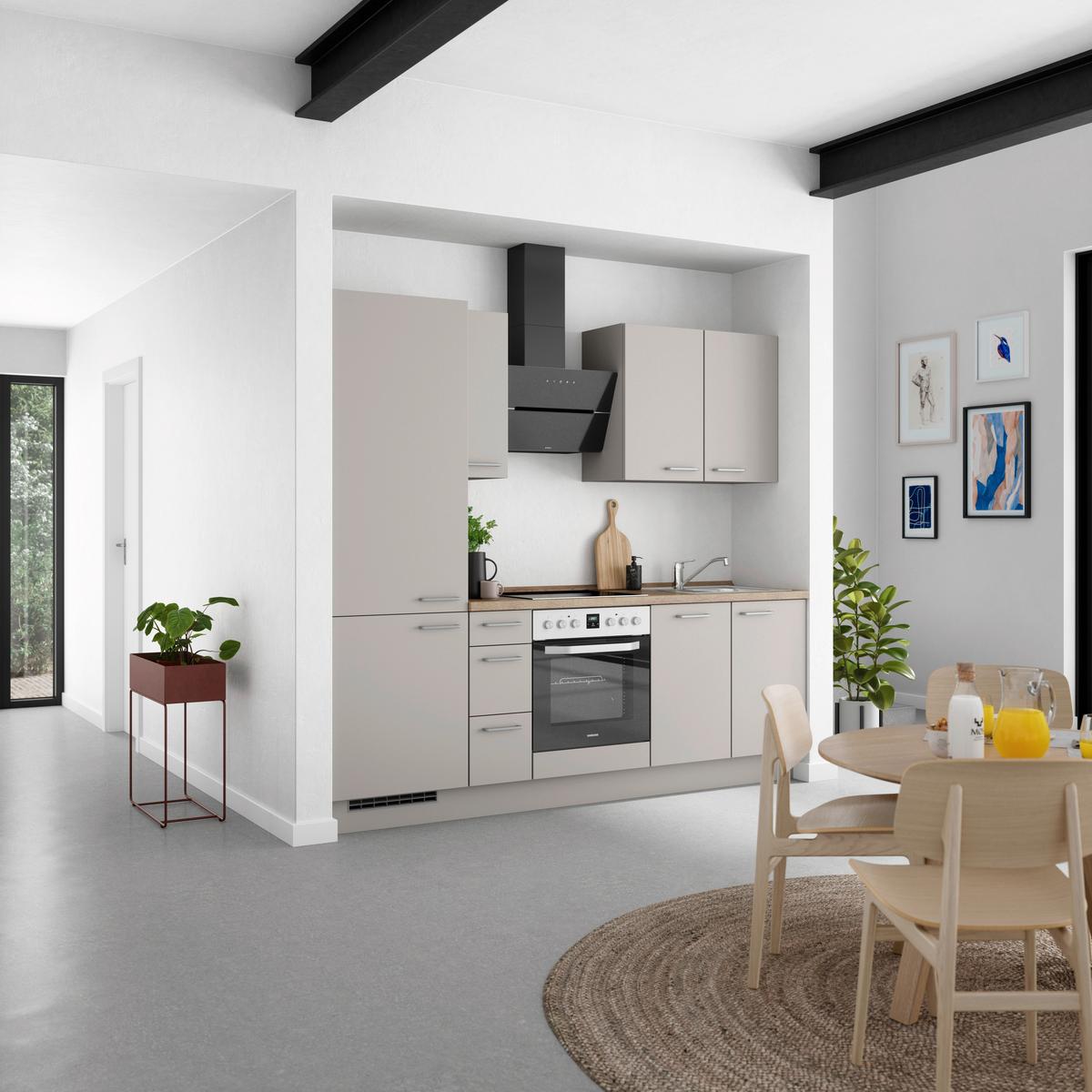 Küchenblock Touch High m. Geräten Grau - Eiche dunkel/Edelstahlfarben, MODERN, Holzwerkstoff/Metall (240cm) - Nobilia