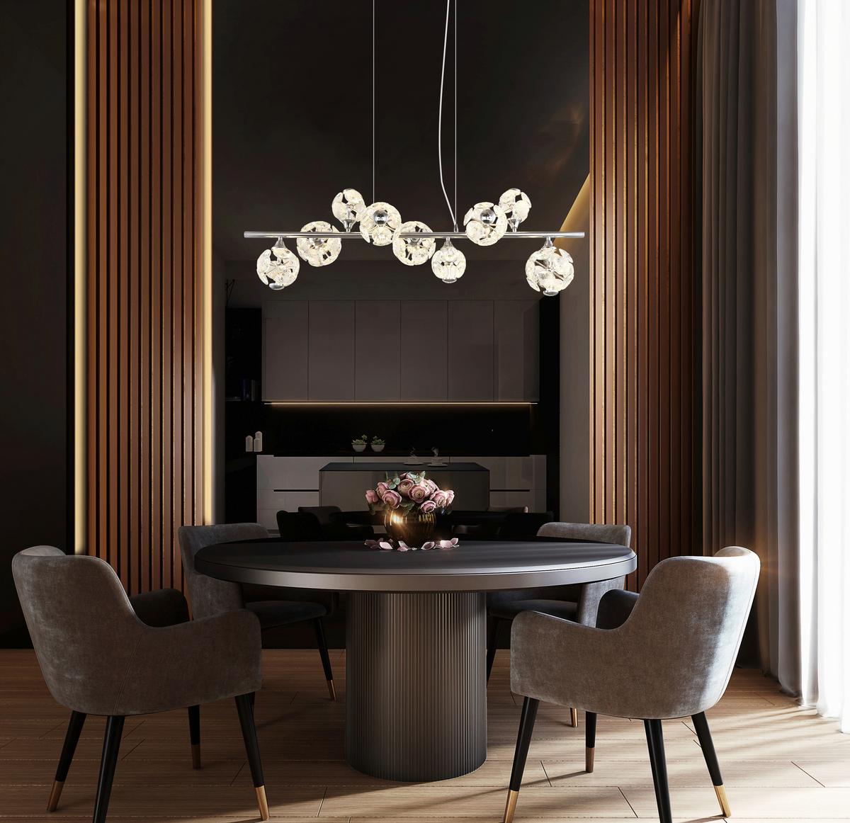 LED-HÄNGELEUCHTE 16047-9HC VIRINA - Klar/Chromfarben, Konventionell, Glas/Metall (86,6/36/120cm) - Globo