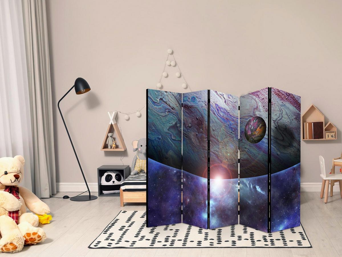 Paravan In Orbit I, 5-Delni, Dvostranski - lila/modra, Basics, tekstil/les (225/172/3cm) - artgeist