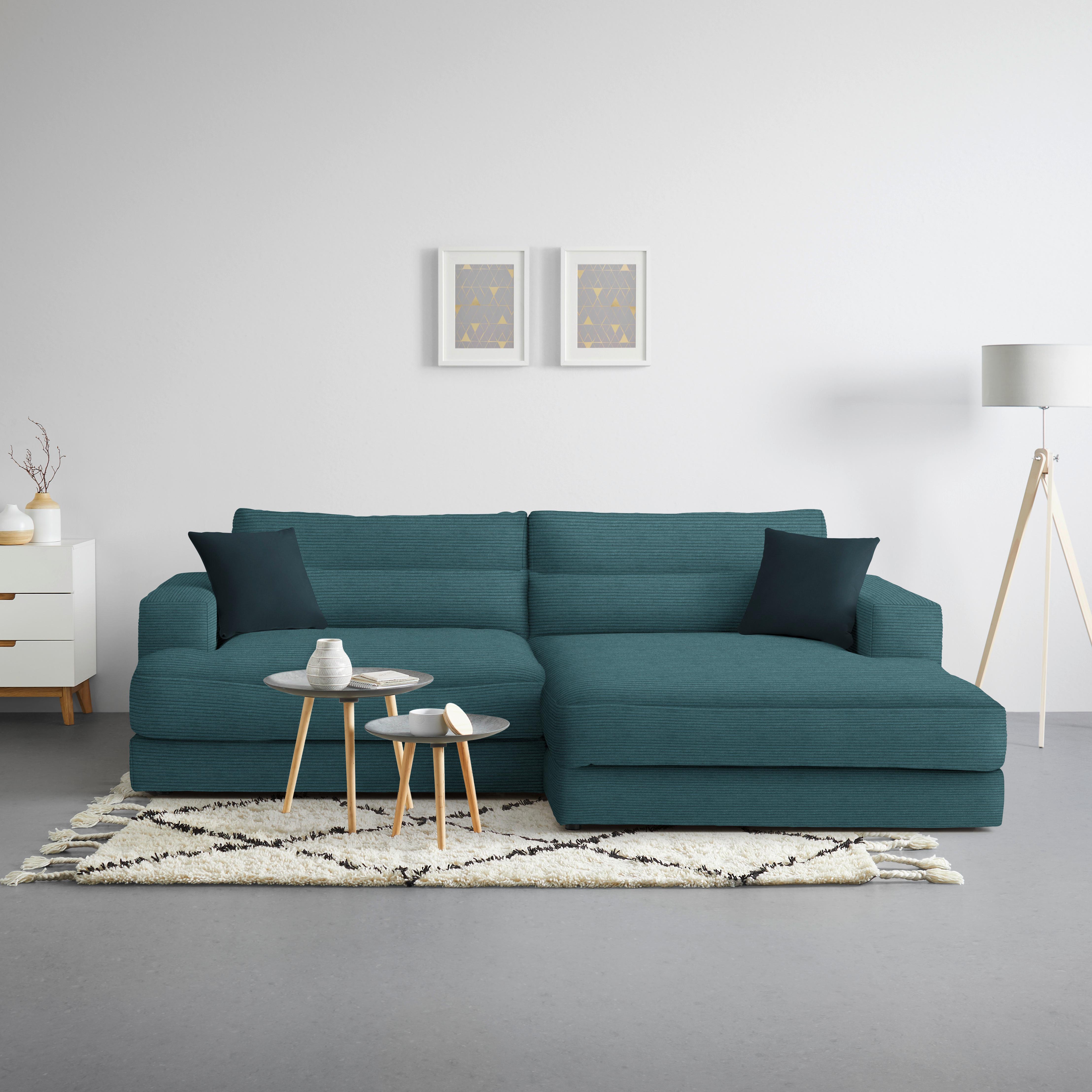 Ecksofa Fabiona rechts Petrol - Petrol/Schwarz, MODERN, Holz/Kunststoff (268/85/194cm) - Premium Living