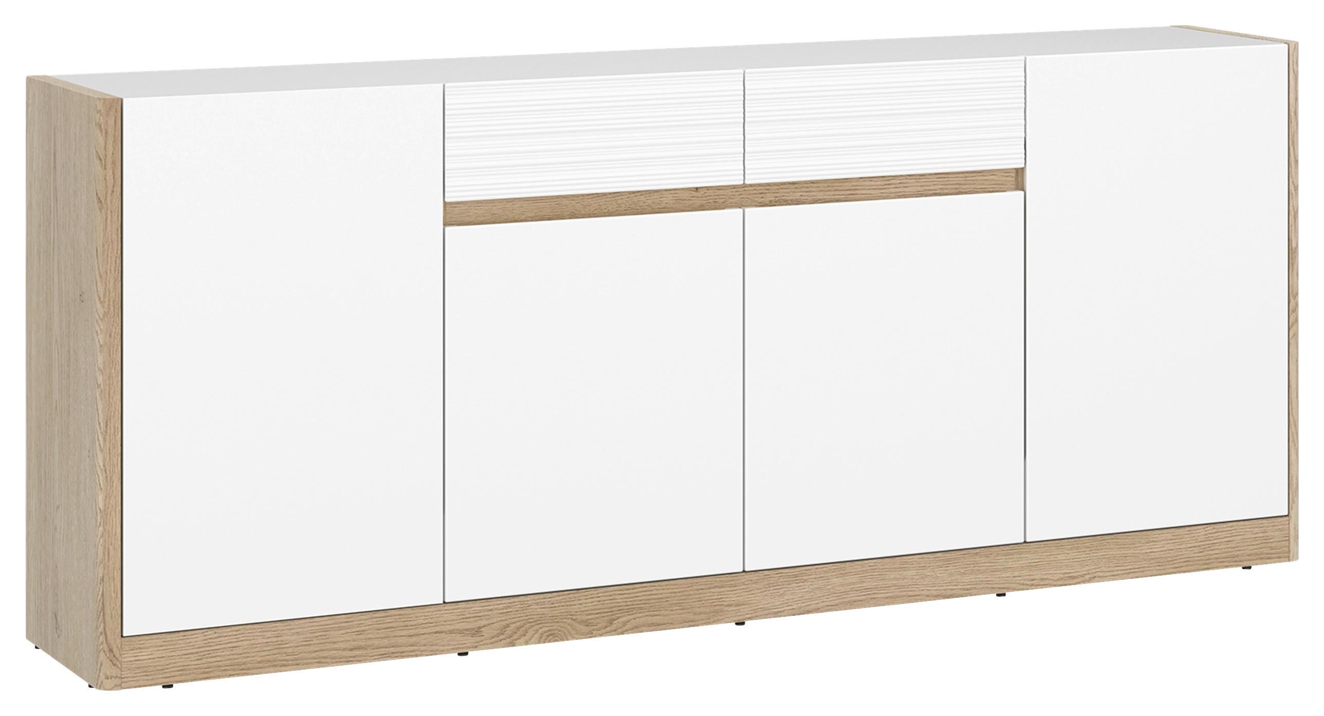 Comodă cu uși CALIMA - alb/culoare lemn stejar, Konventionell, material pe bază de lemn (185,6/80,5/40,3cm) - Modern Living