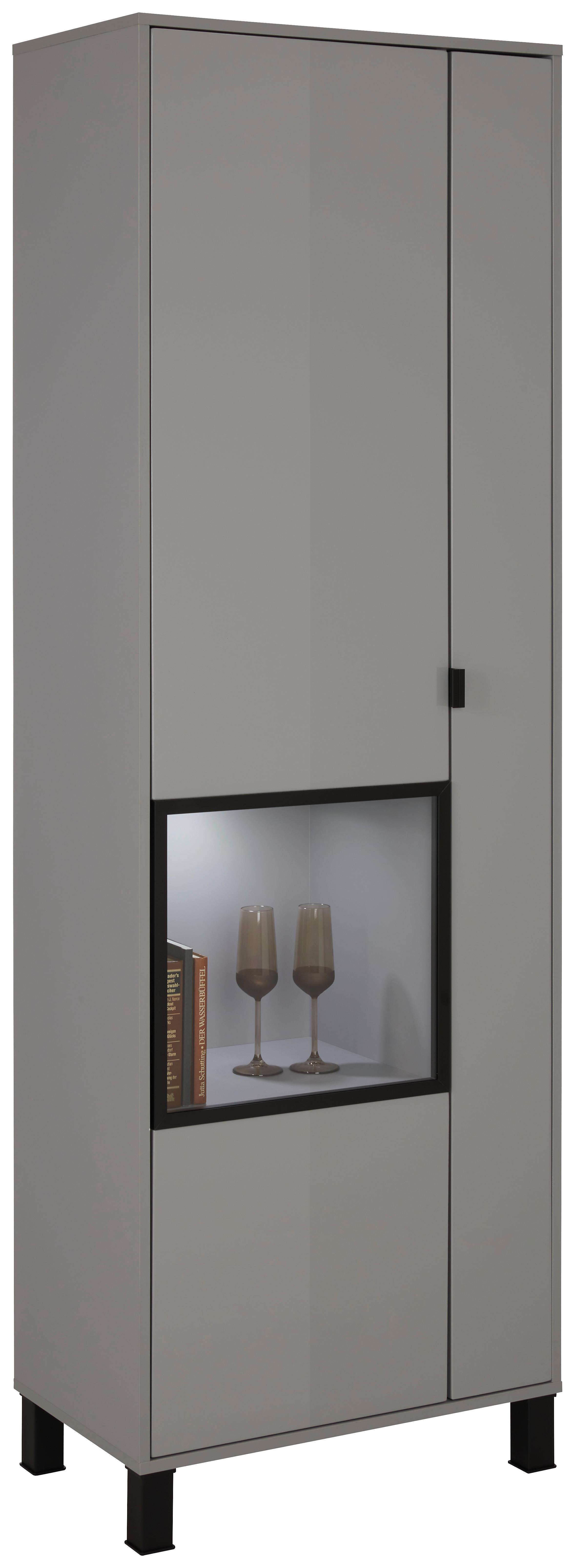 Vitrine in Grau - Schwarz/Grau, Modern, Glas/Holzwerkstoff (65/197/38cm) - Modern Living