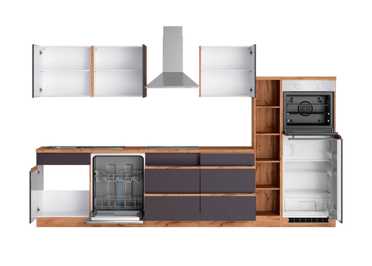 Küchenzeile Turin mit Geräten ca. 330 cm Grau/Wotan Eiche - Eiche Wotan/Grau, Design, Holzwerkstoff (330cm) - Held