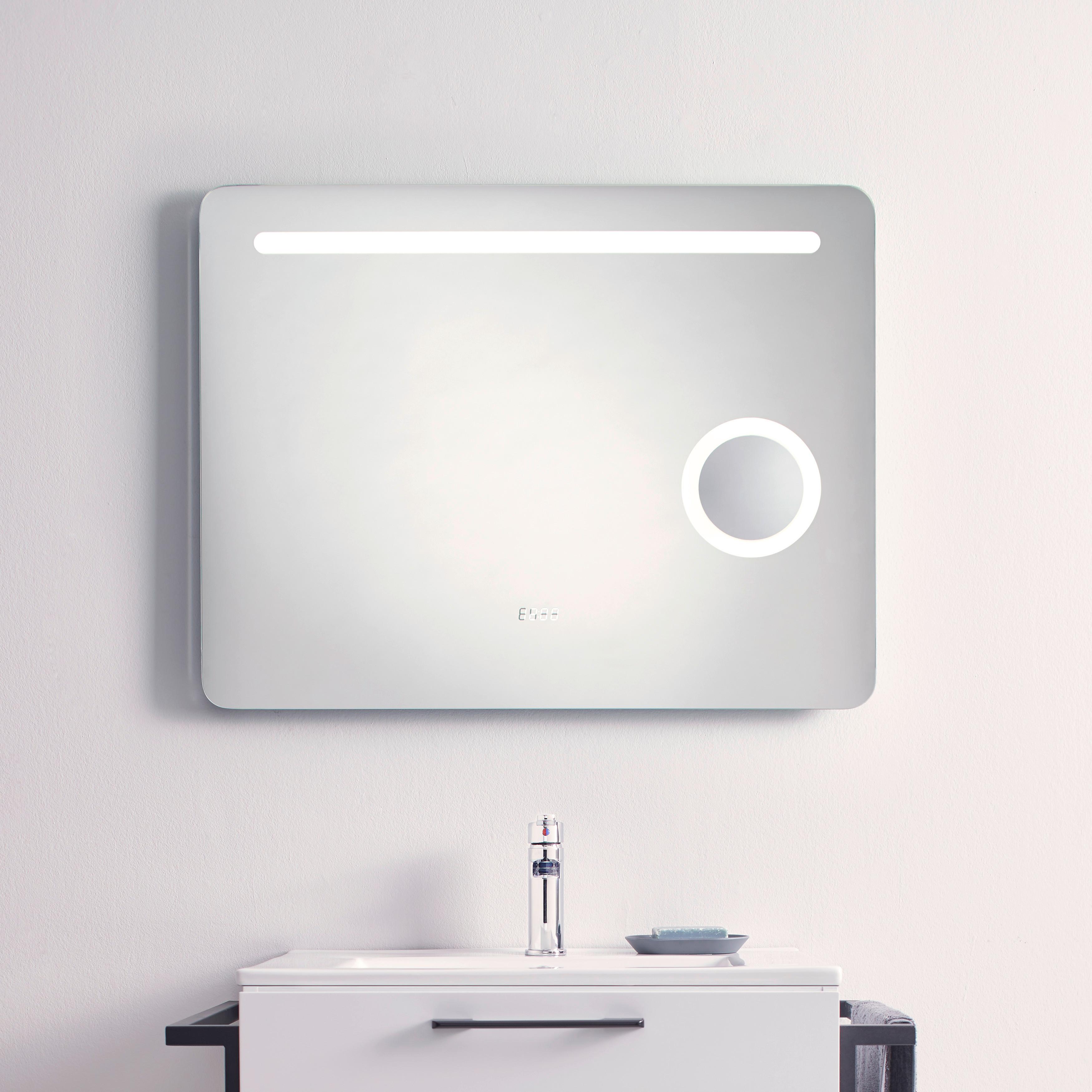 Wandspiegel Silberfarben inkl. LED 'Mirror' - Silberfarben/Grau, Basics, Glas/Holzwerkstoff (80/62/10cm)