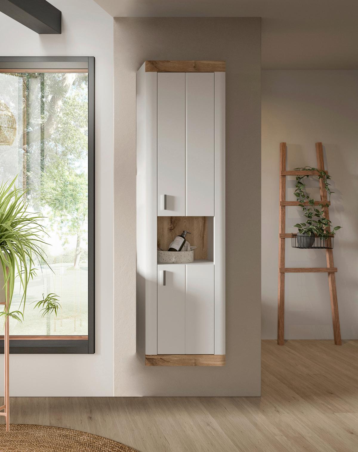 Visoka Omara Laredo, Bela, Barva Hrasta - barve hrasta/bela, Moderno, kovina/leseni material (45/172/30cm) - MID.YOU