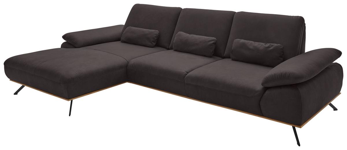 Wohnlandschaft Erling Dunkelbraun - Beige/Dunkelbraun, MODERN, Leder/Metall (187/89/322cm) - Premium Living