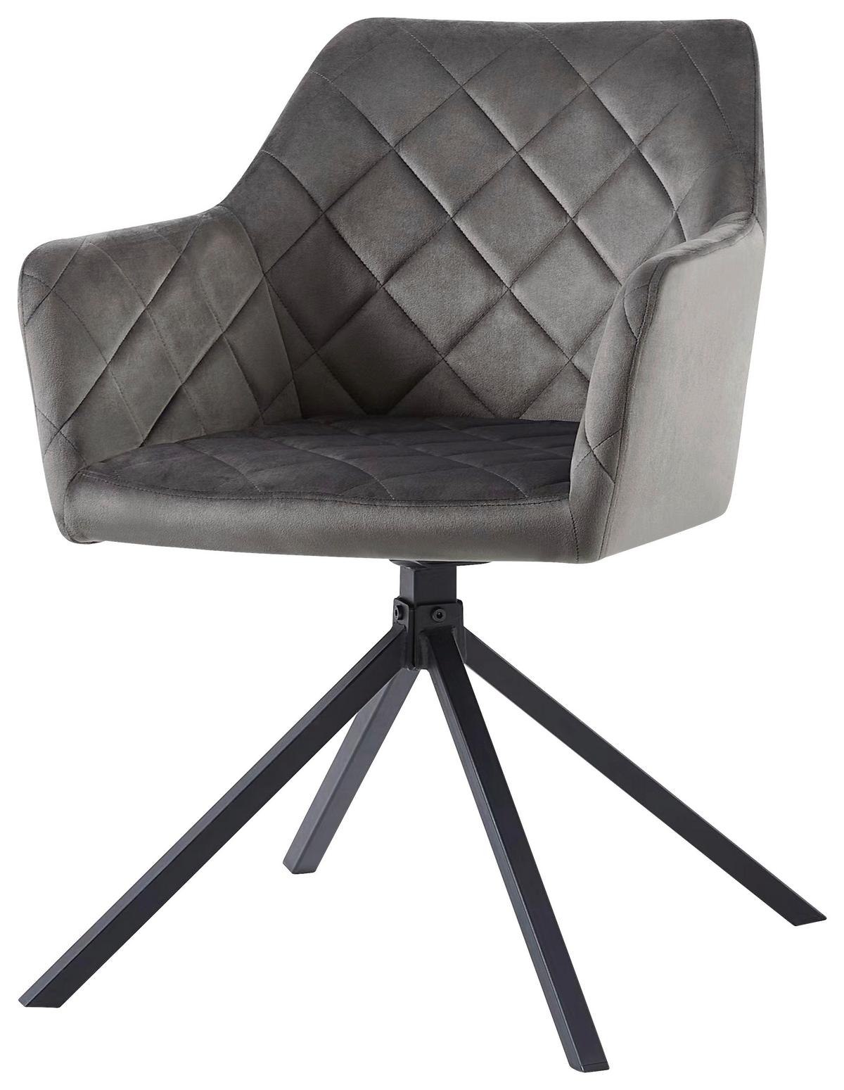 Stol Patti, Siva, Žamet, Vrtljiv - siva/črna, Konvencionalno, kovina/tekstil (56/81/60,5cm)