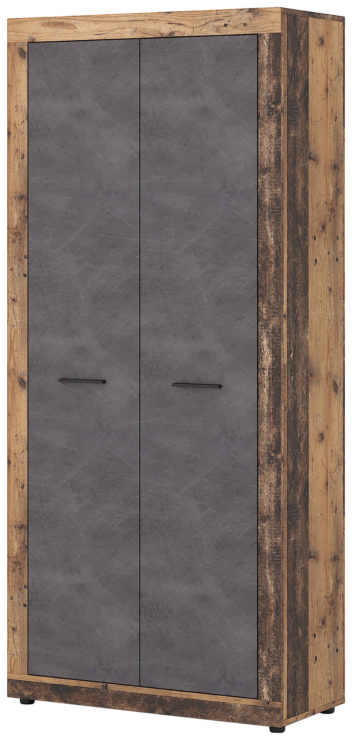 Garderobna Omara Luna, Grafit, Stari Hrast - stari hrast/črna, Design, umetna masa/leseni material (88,9/198/40cm) - Modern Living