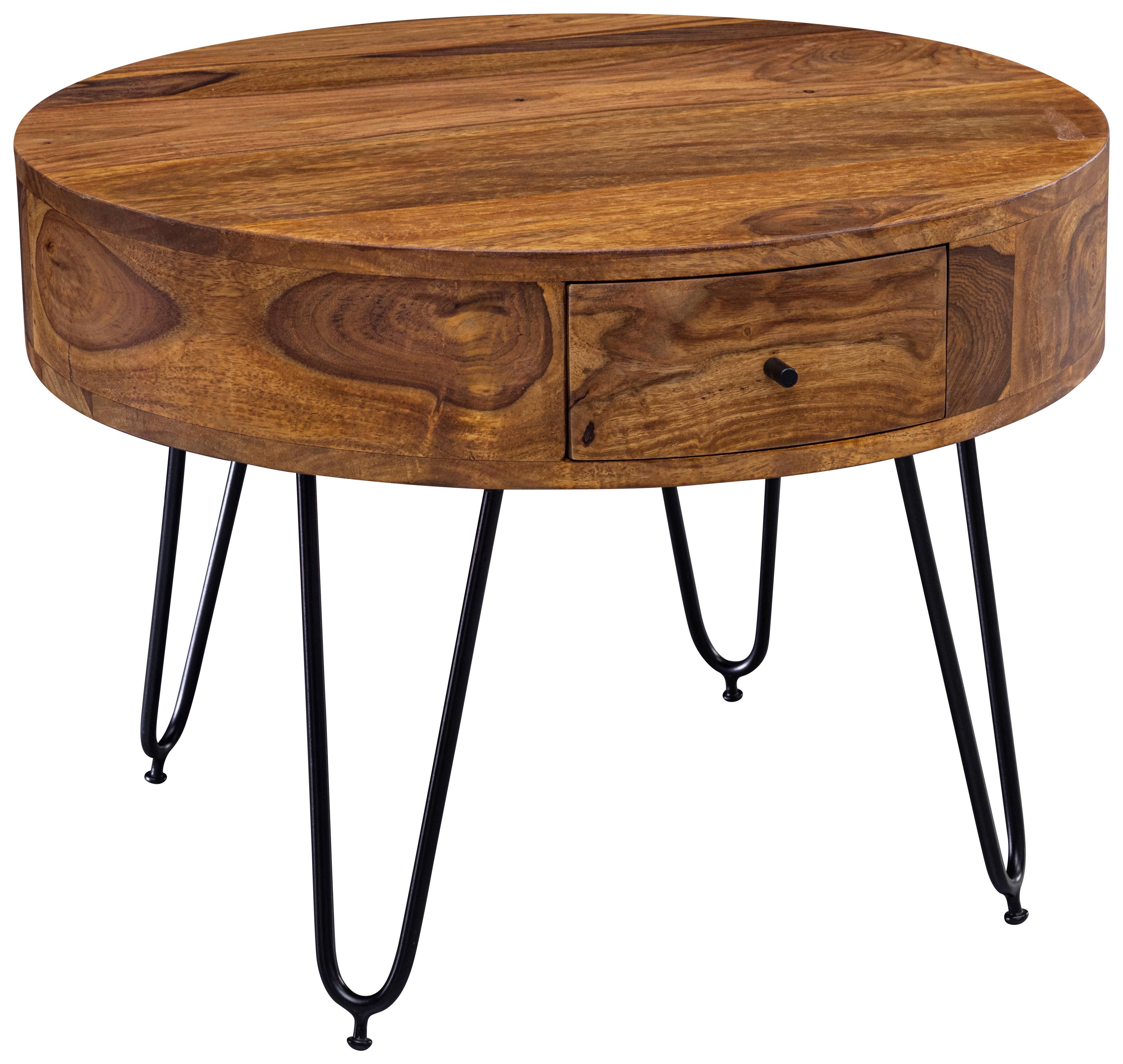 Couchtisch mit Laden ca. 60x44,5 cm Sheesham - Sheeshamfarben/Schwarz, MODERN, Holz/Metall (60/60/44,5cm) - MID.YOU