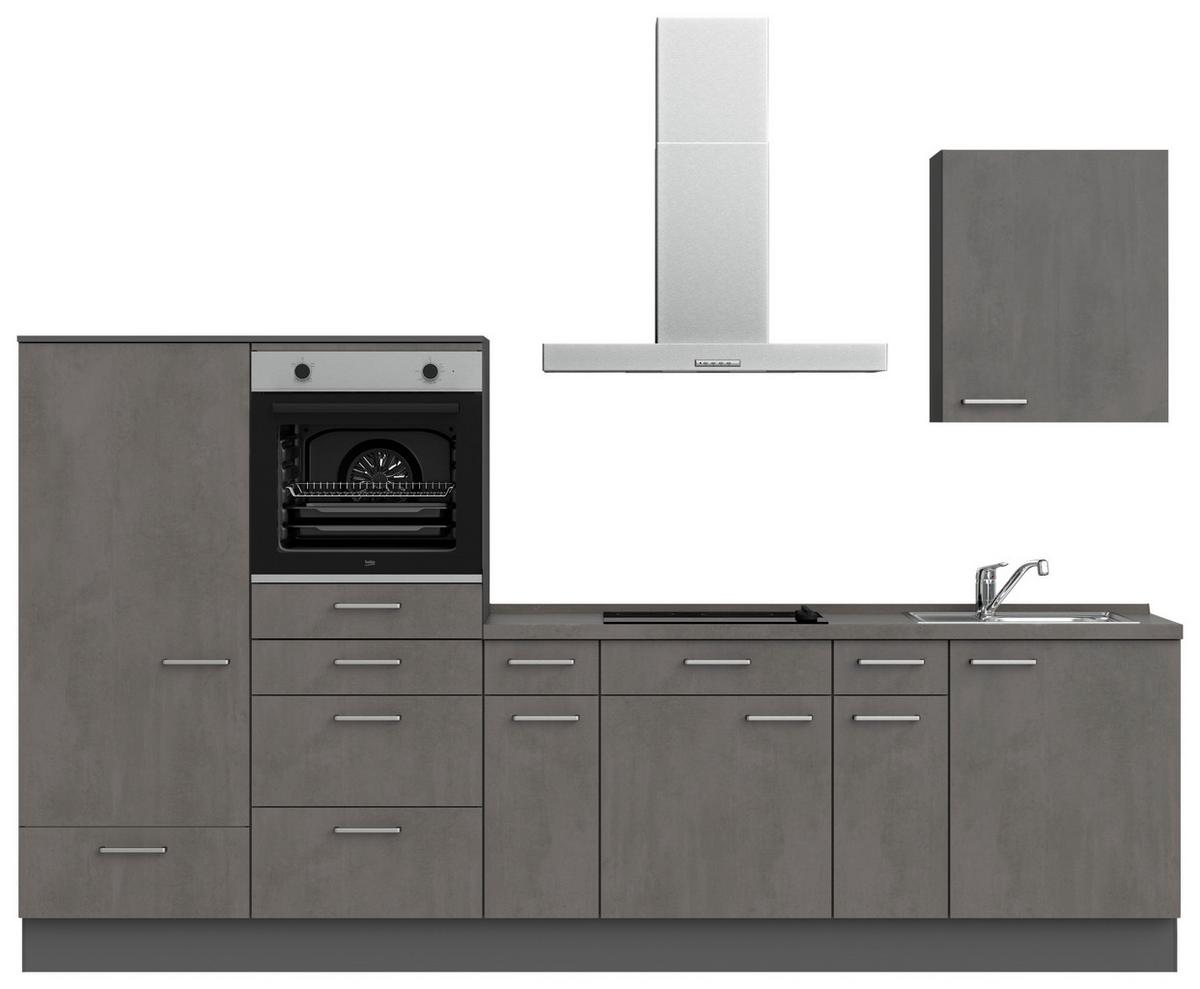 Küchenblock Riva Low m. Geräten Schieferfarben - Schieferfarben/Edelstahlfarben, MODERN, Holzwerkstoff/Metall (300cm) - Nobilia