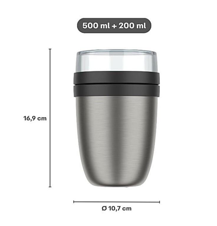 POJEMNIK TERMICZNY 107647040300 - kolor tytanowy, Basics, tworzywo sztuczne/metal (500ml) - Mepal
