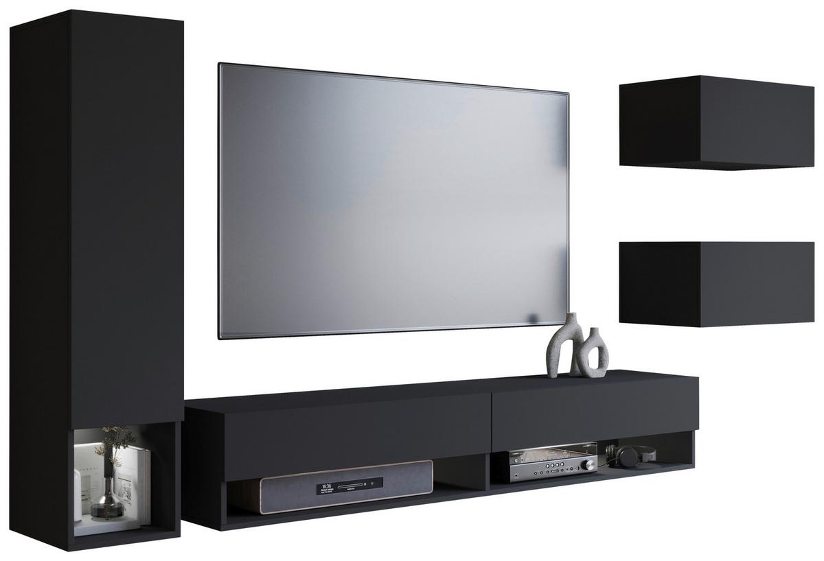 WOHNWAND ALBA SCHWARZ - Schwarz, Basics, Holzwerkstoff (270/130/32,5cm) - P & B