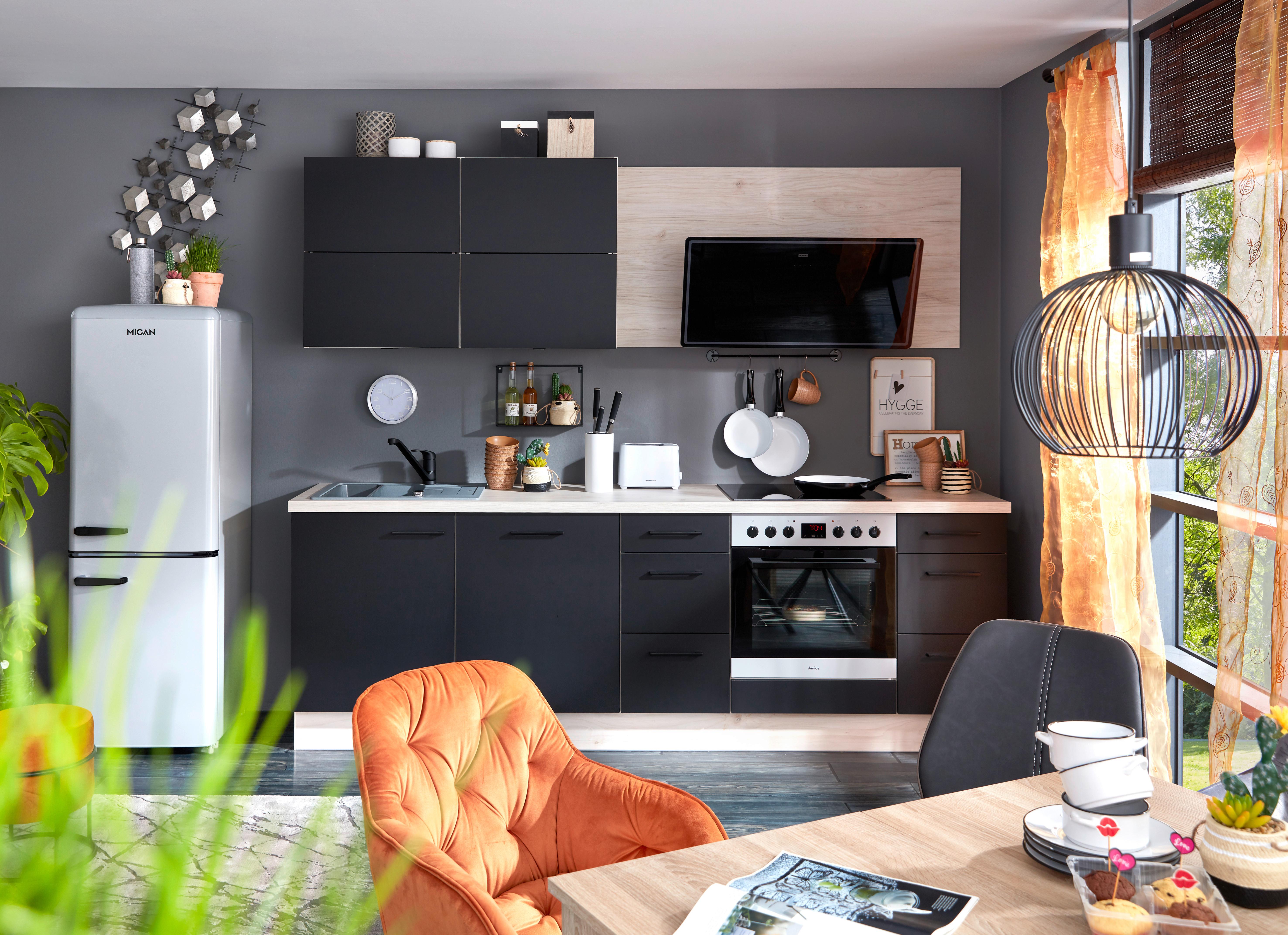 Küchenblock IP3150 - Ahornfarben/Schwarz, MODERN, Holzwerkstoff (260cm) - Impuls
