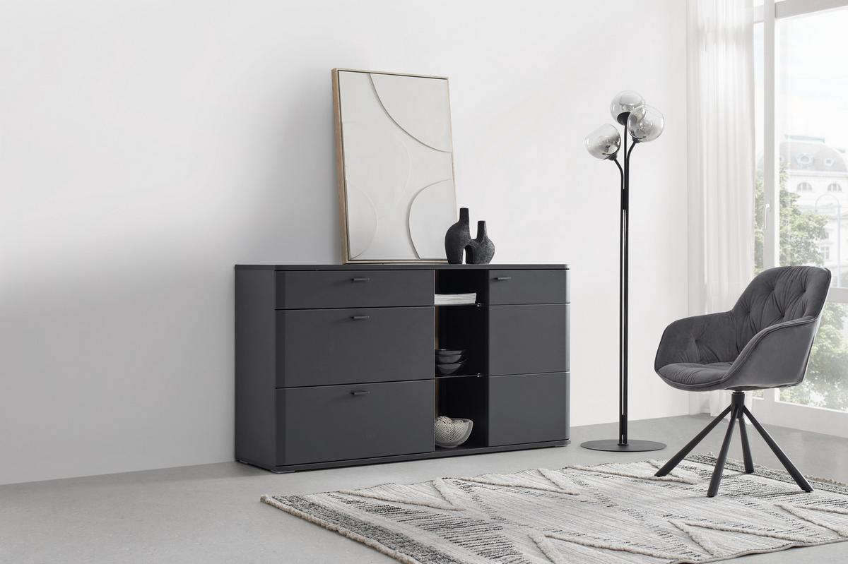Sideboard Carreto in Schwarz/Eichefarben - Eichefarben/Anthrazit, MODERN, Glas/Holzwerkstoff (160/90/44cm) - Premium Living