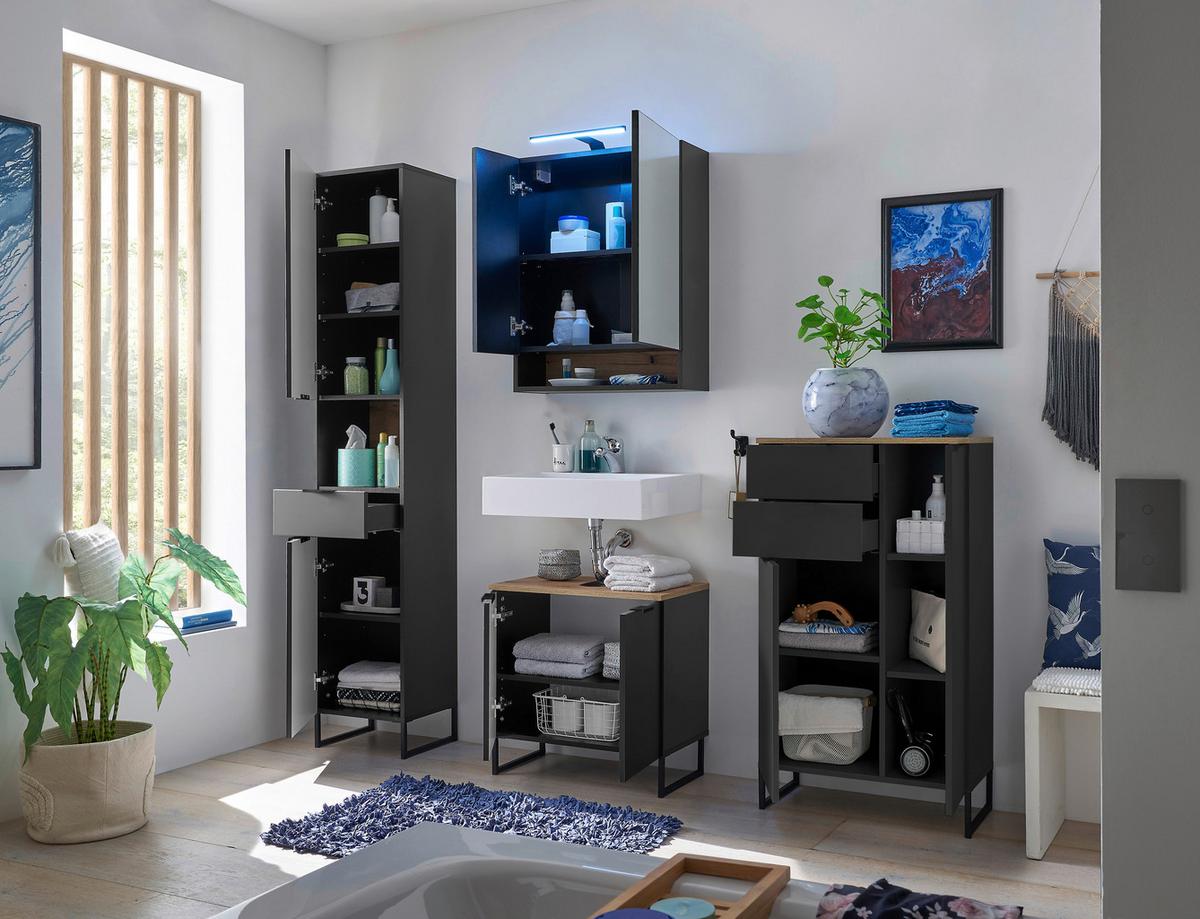 SZAFKA Z LUSTREM DENVER - czarny, Konventionell, materiał drewnopochodny/szkło (60/75/23cm) - home24