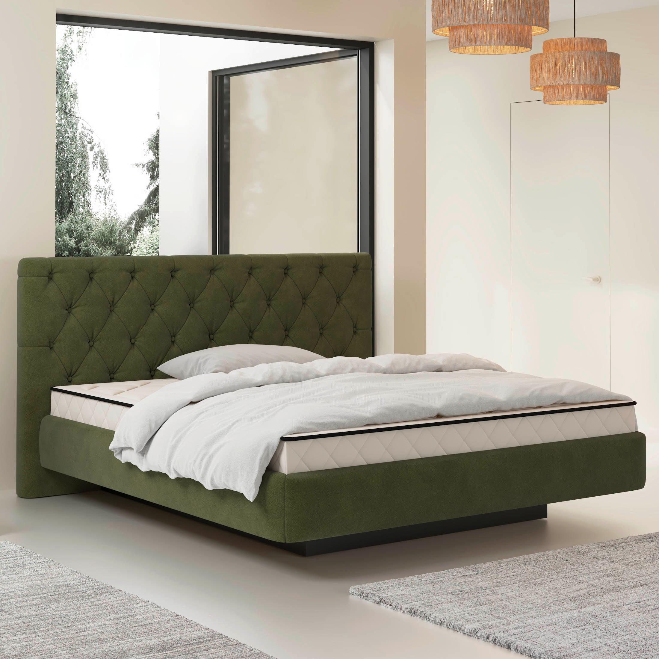 Tapecirani Krevet Pedro - zelena/crna, Moderno, drvni materijal/metal (180/200cm) - Mömax