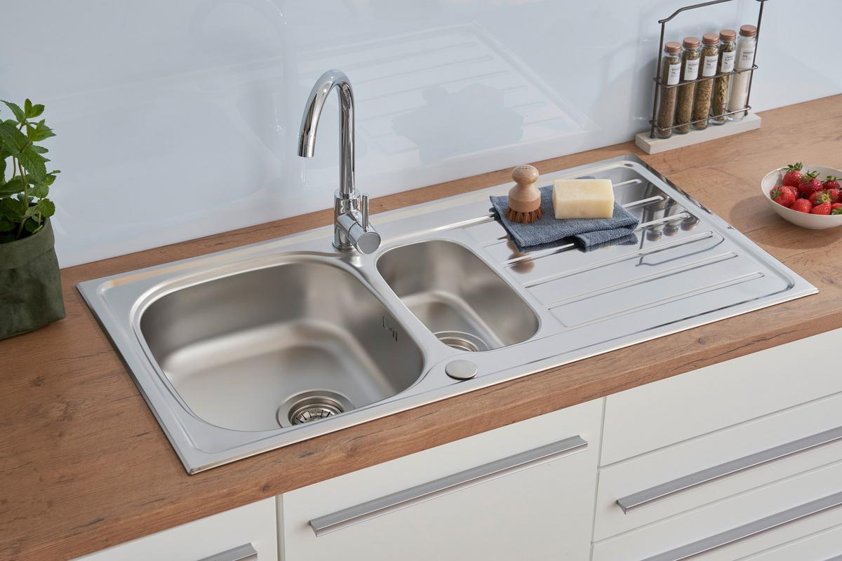 Spüle Edelstahl m. Siebkorb B/T ca. 100x50 cm - Edelstahlfarben, MODERN, Metall (100/17,5/50cm) - Respekta