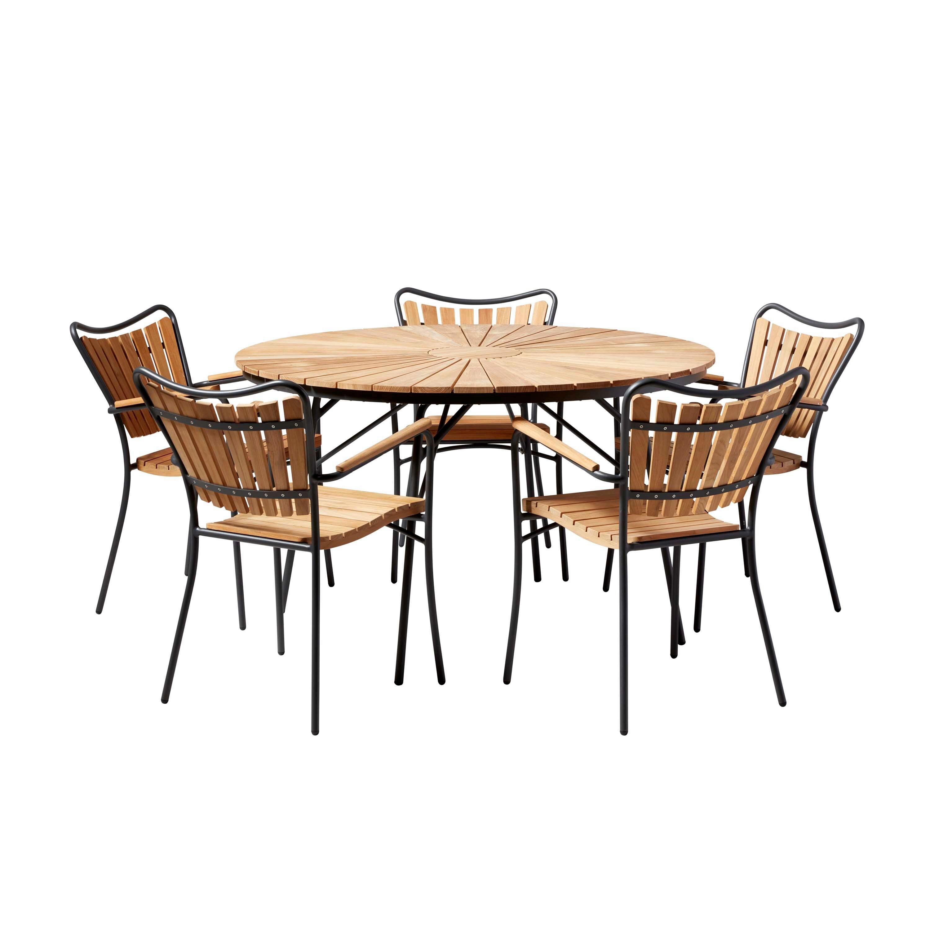 Gartentischgruppe Ellen Anthrazit/Teak 6-tlg. - Anthrazit/Teakfarben, Natur, Holz/Metall (180/180/78cm) - Gardenson