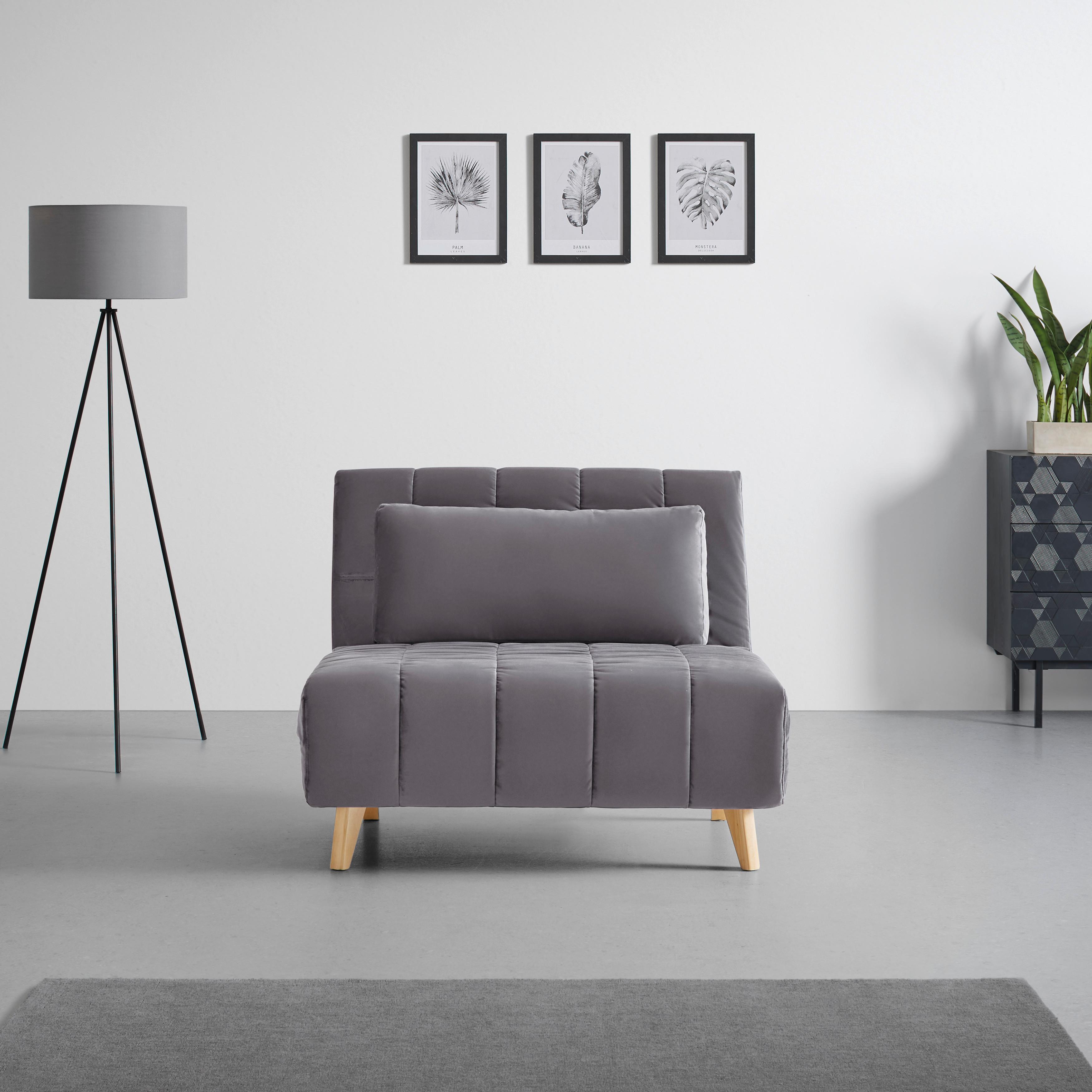 Schlafsessel Levin Grau Samt - Naturfarben/Grau, MODERN, Holz/Textil (103/94/82cm) - Bessagi Home