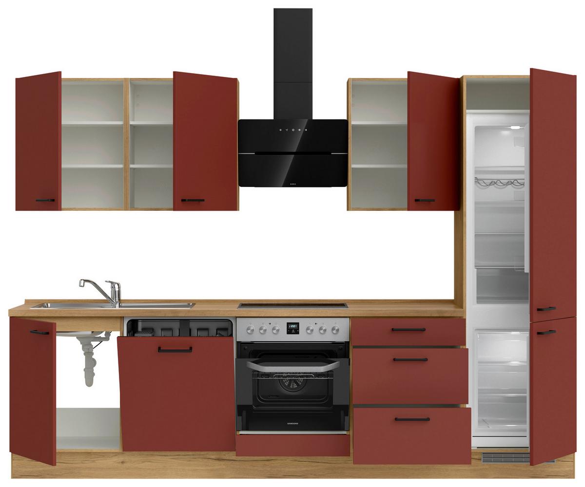 Küchenblock Easytouch High m. Geräten Dunkelrot - Eichefarben/Schwarz, MODERN, Holzwerkstoff/Metall (300cm) - Nobilia