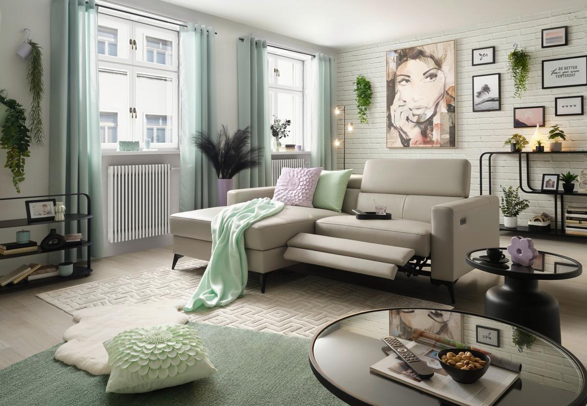 Sarokkanapé Bari - bézs, Konventionell, bőr/textil (102-163/75-95/214cm) - Mömax