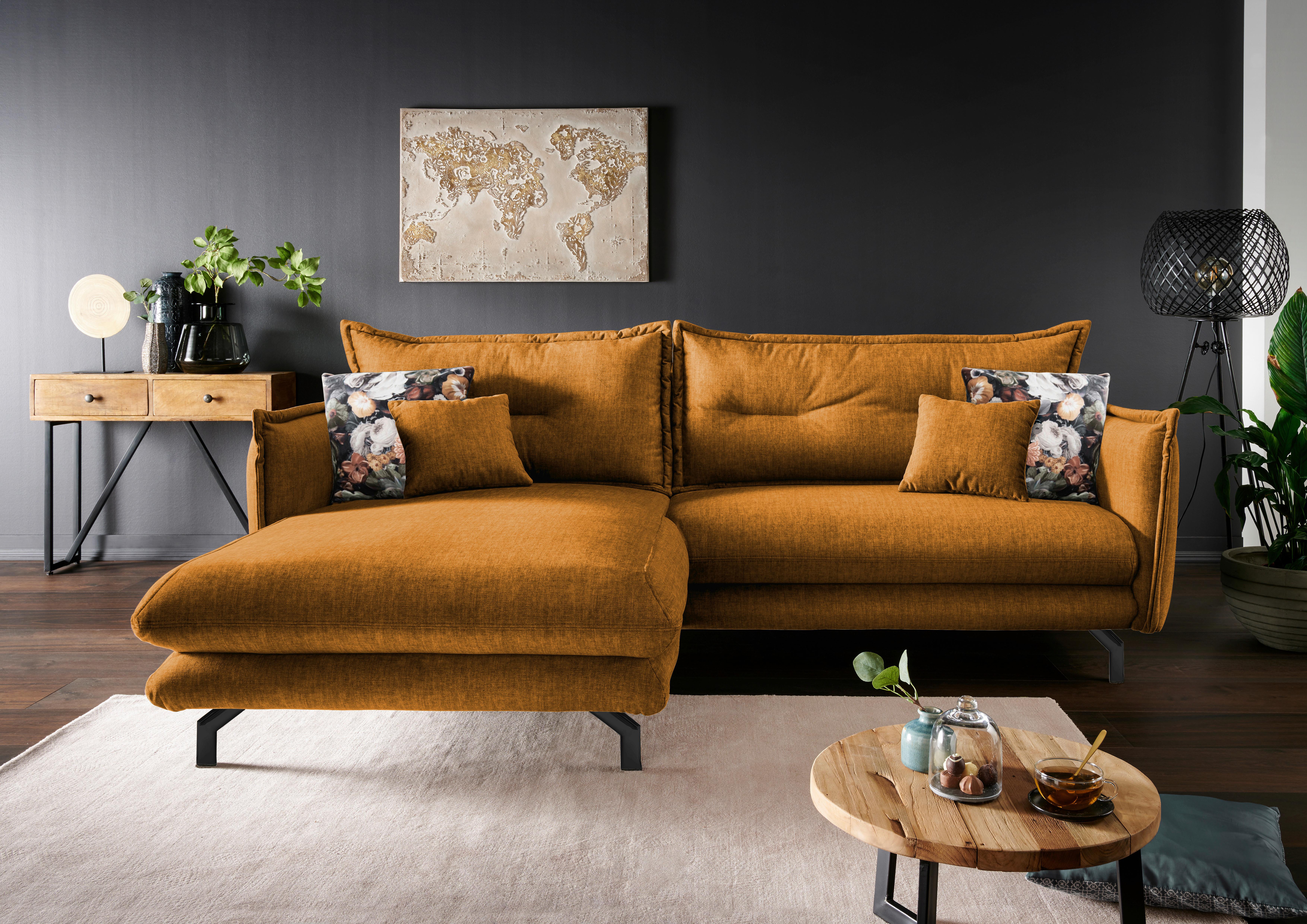 Wohnlandschaft Lava Gelb Velours - Gelb/Multicolor, MODERN, Textil/Metall (180/255cm) - Livetastic
