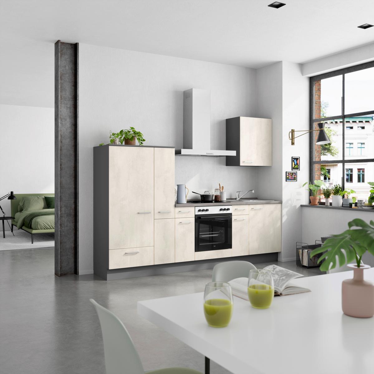 Küchenblock Riva Low m. Geräten Weiß - Schieferfarben/Edelstahlfarben, MODERN, Holzwerkstoff/Metall (270cm) - Nobilia