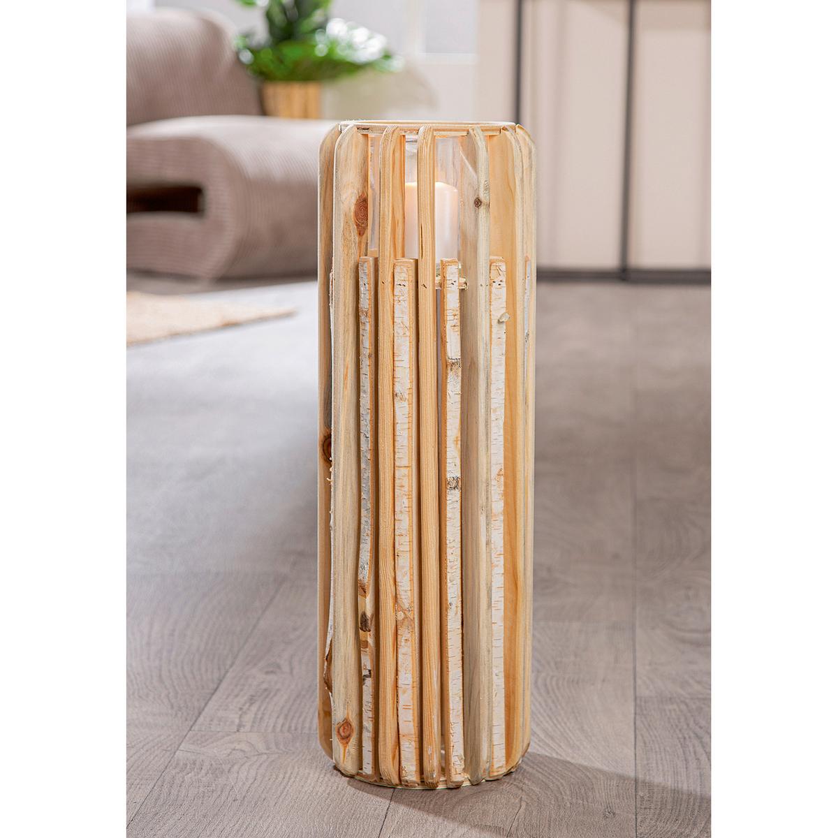 Windlicht Puomi Hellbraun - Hellbraun, Basics, Glas/Holz (18/55cm)