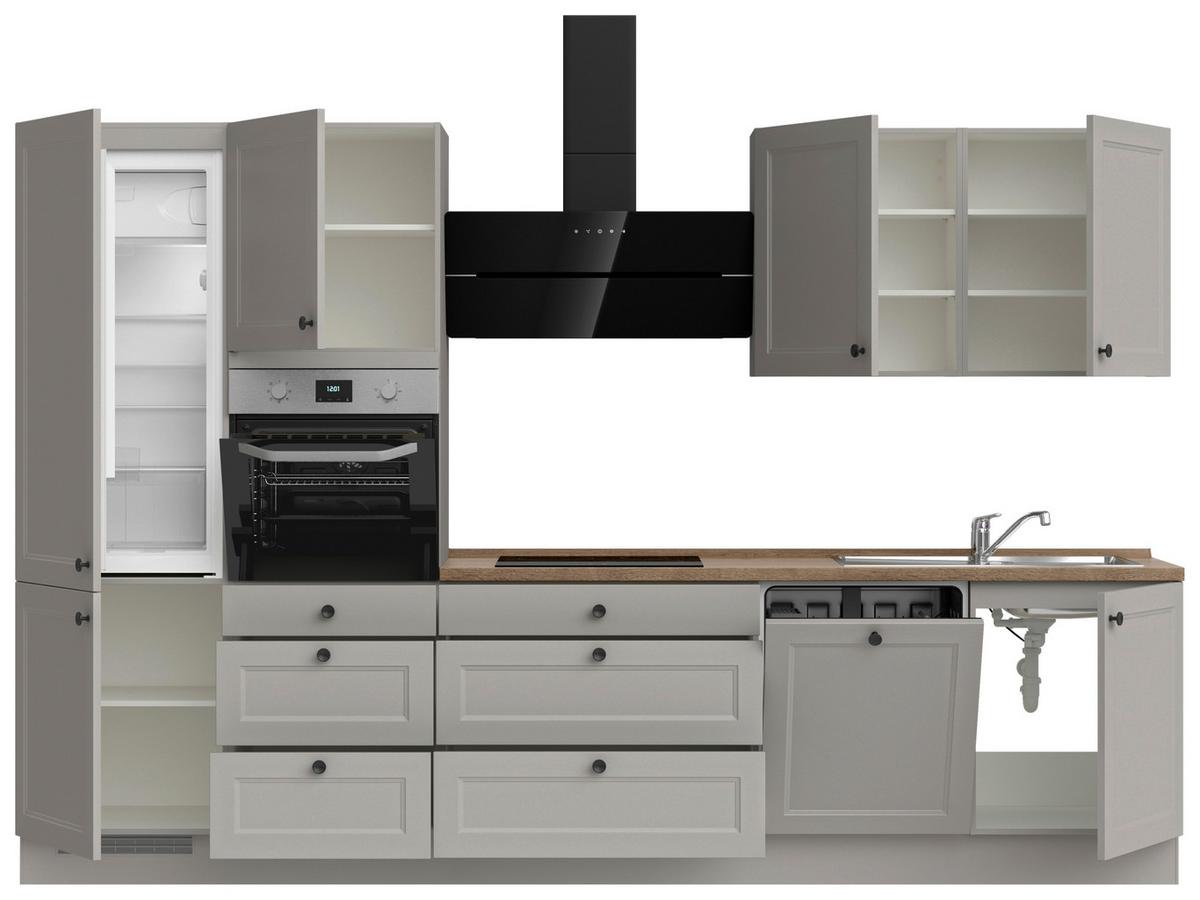 Küchenblock Cascada High m. Geräten Grau - Eiche dunkel/Schwarz, MODERN, Holzwerkstoff/Metall (330cm) - Nobilia
