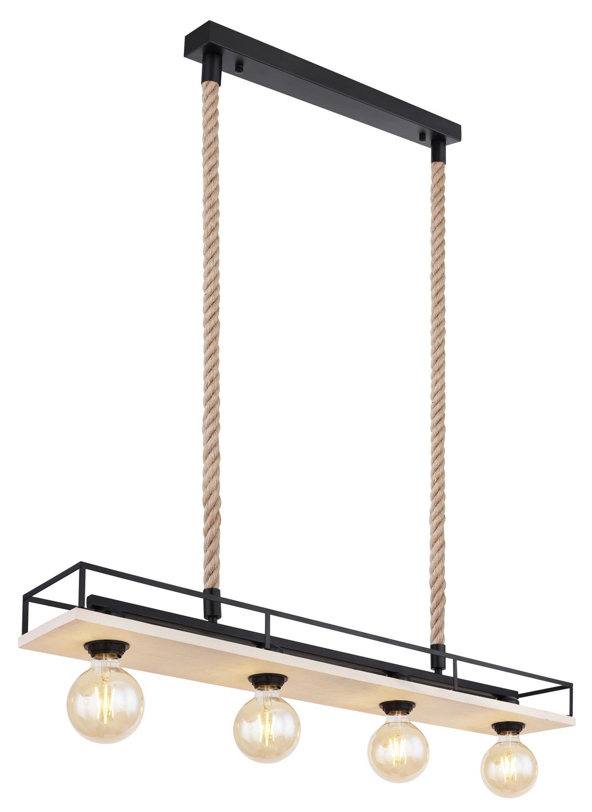 Hängeleuchte 15458-4H in Braun/Schwarz max. 60 Watt - Schwarz/Braun, Basics, Naturmaterialien/Holz (95/15/120cm) - Globo