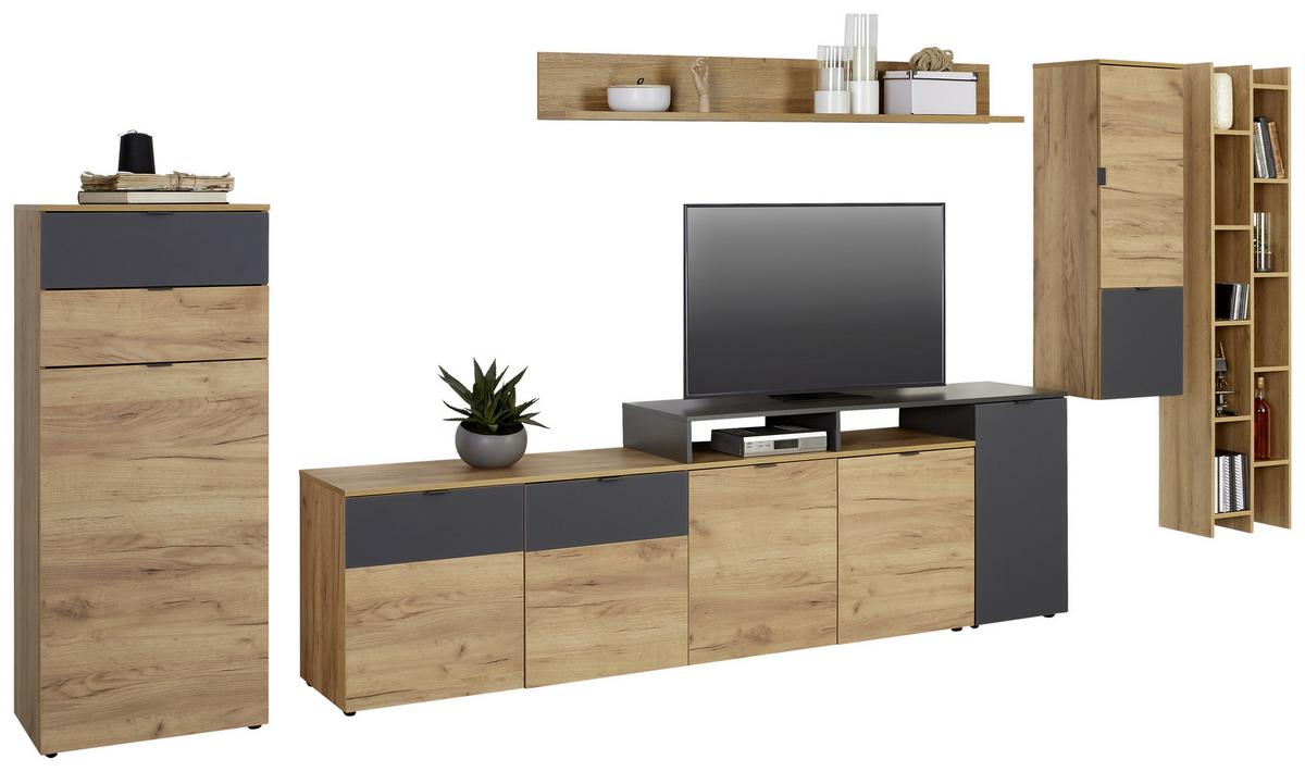 TV-Element in Graphit/Eichefarben - Eichefarben/Graphitfarben, MODERN, Holzwerkstoff/Metall (193/57/41cm) - Premium Living