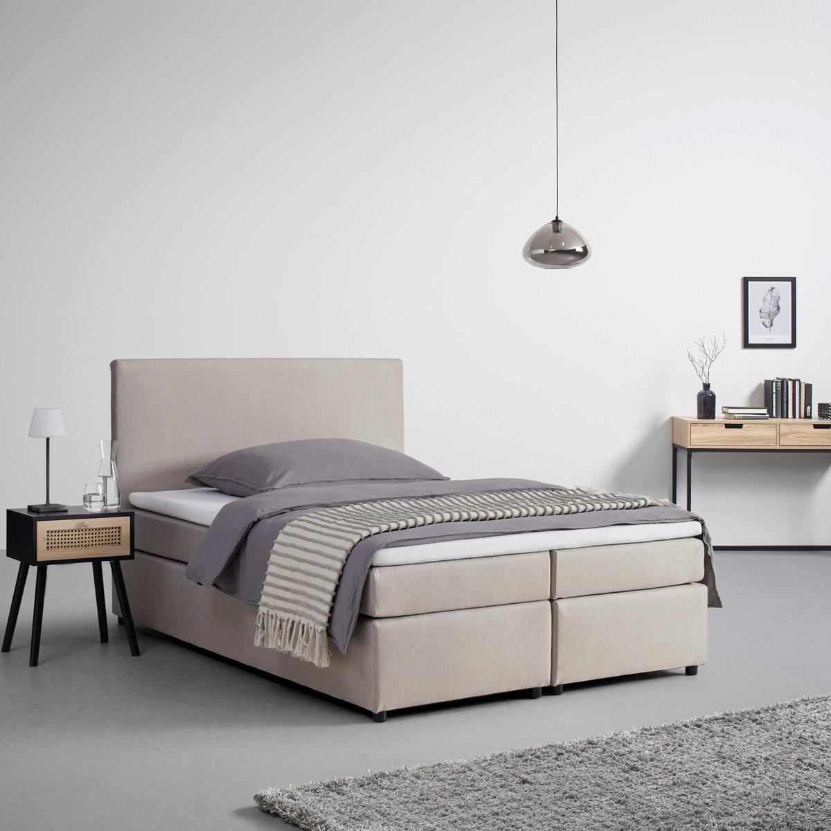 Boxbett Melina ca. 140x200cm Beige mit Topper - Beige/Schwarz, MODERN, Holz/Kunststoff (140/200cm) - Bessagi Home