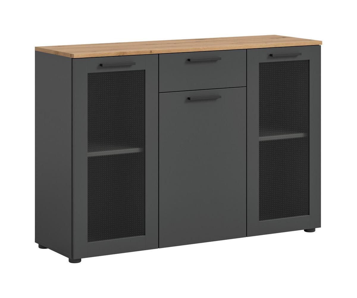 Vitrina Niklas - siva/hrast Artisan, Design, staklo/drvni materijal (120/84/38cm) - Modern Living