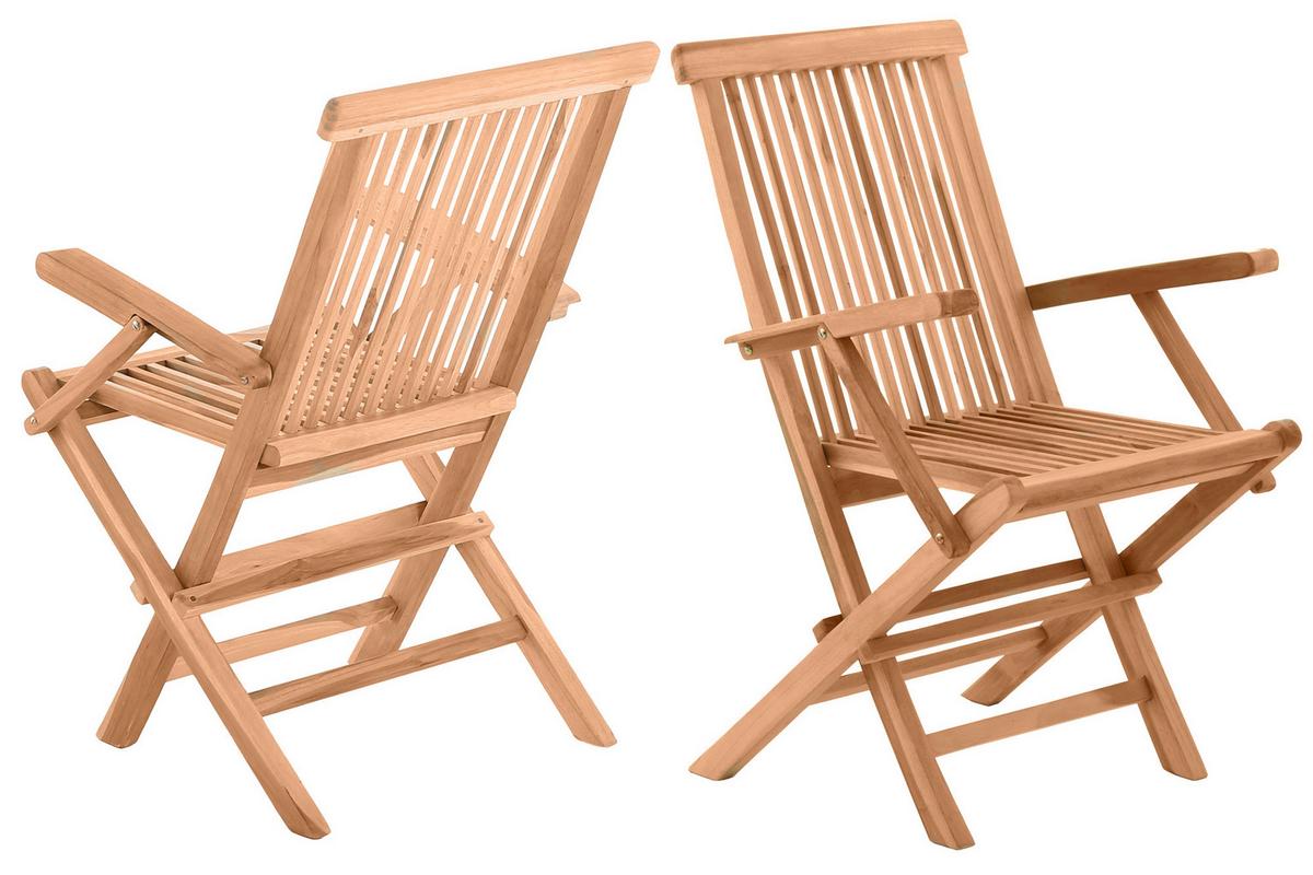 Gartenklappsessel-Set 2-er-Set Naturfarben Teakholz - Naturfarben, Natur, Holz (55/89/51cm) - Gardenson