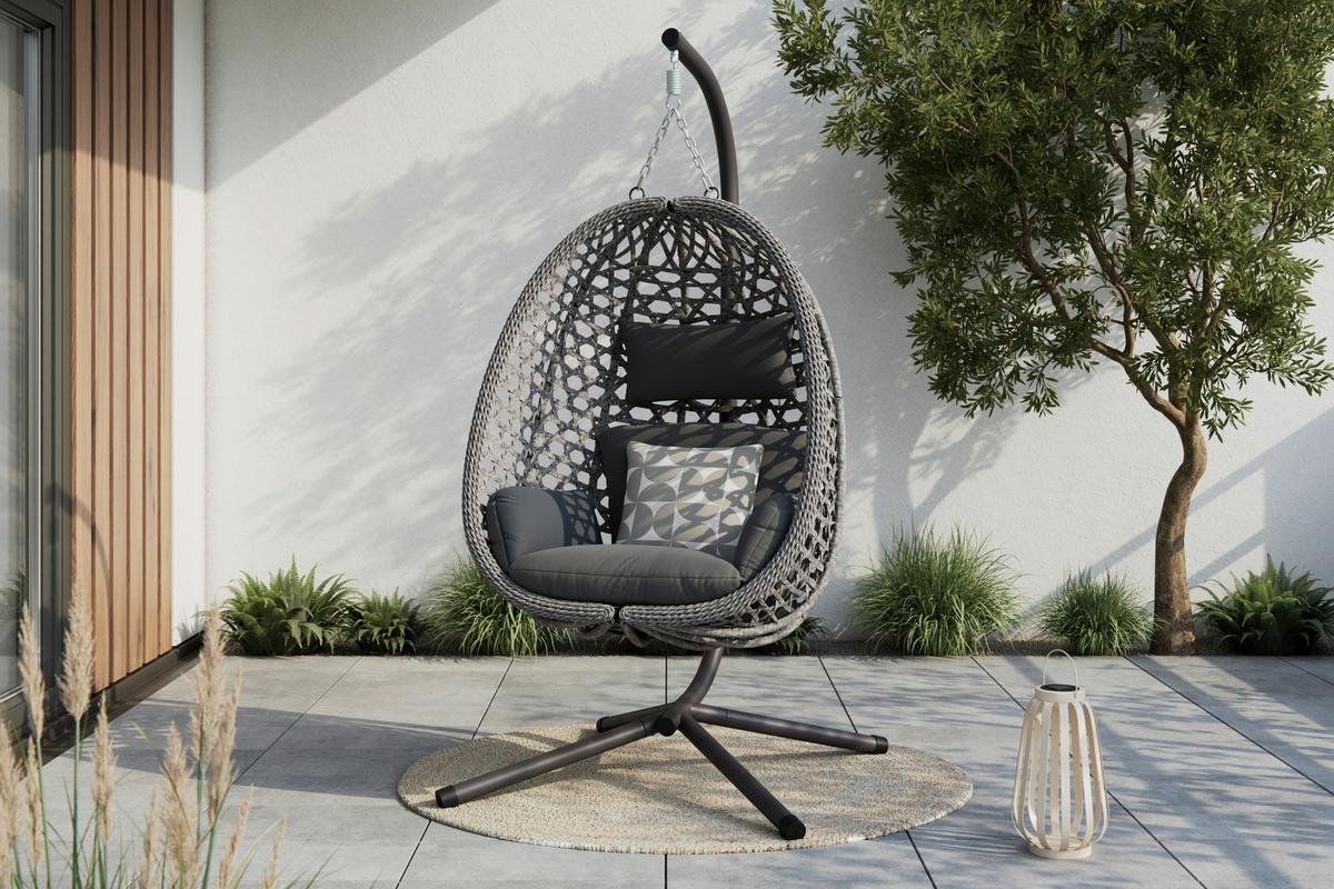 Függőfotel Amy - natúr színű/sötétszürke, Modern, műanyag/textil (95/196/103cm)