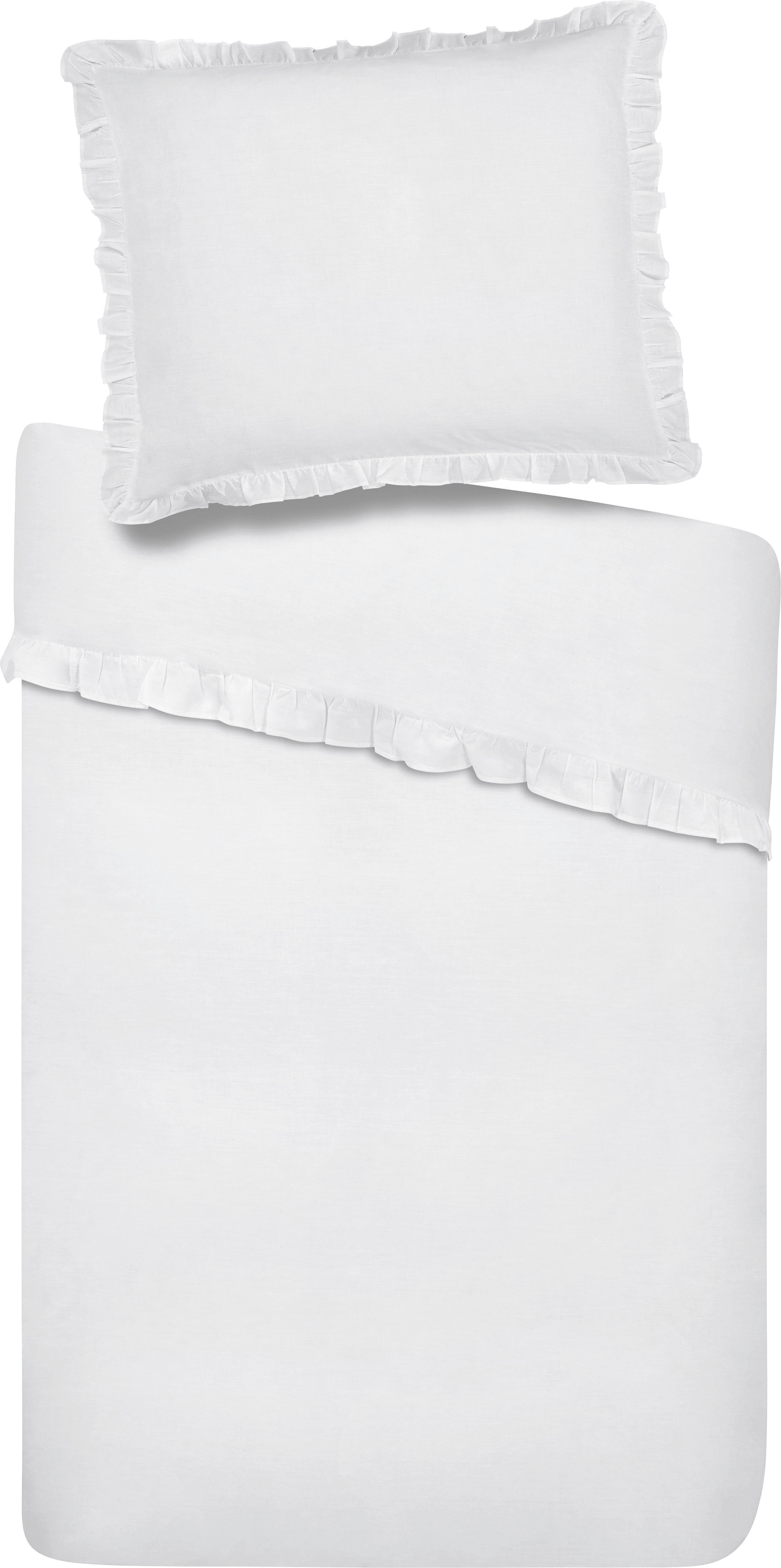 Bettwäsche Rüschen Weiß ca. 140x200cm - Weiß, ROMANTIK / LANDHAUS, Textil (140/200cm) - Zandiara