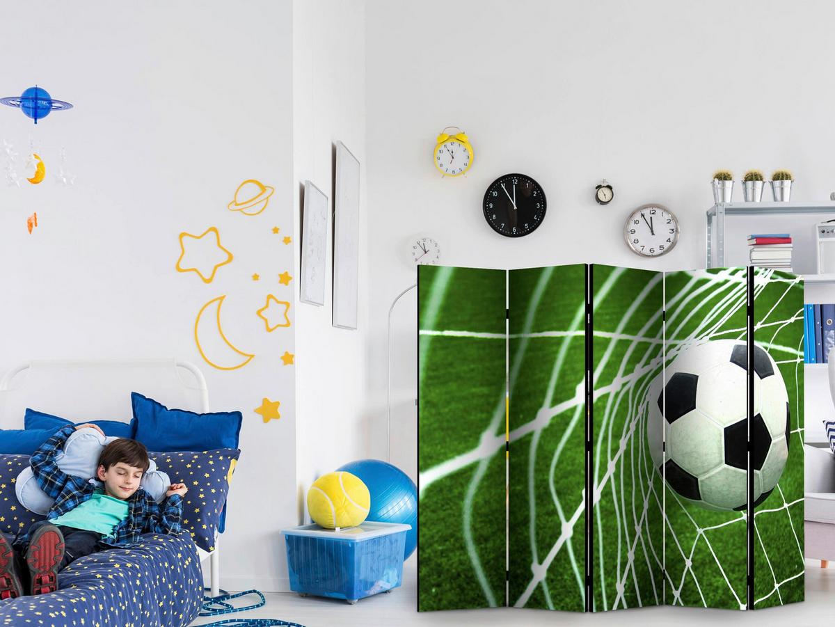 Paravan Goal I, 5-Delni, Dvostranski - zelena/bela, Basics, tekstil/les (225cm) - artgeist