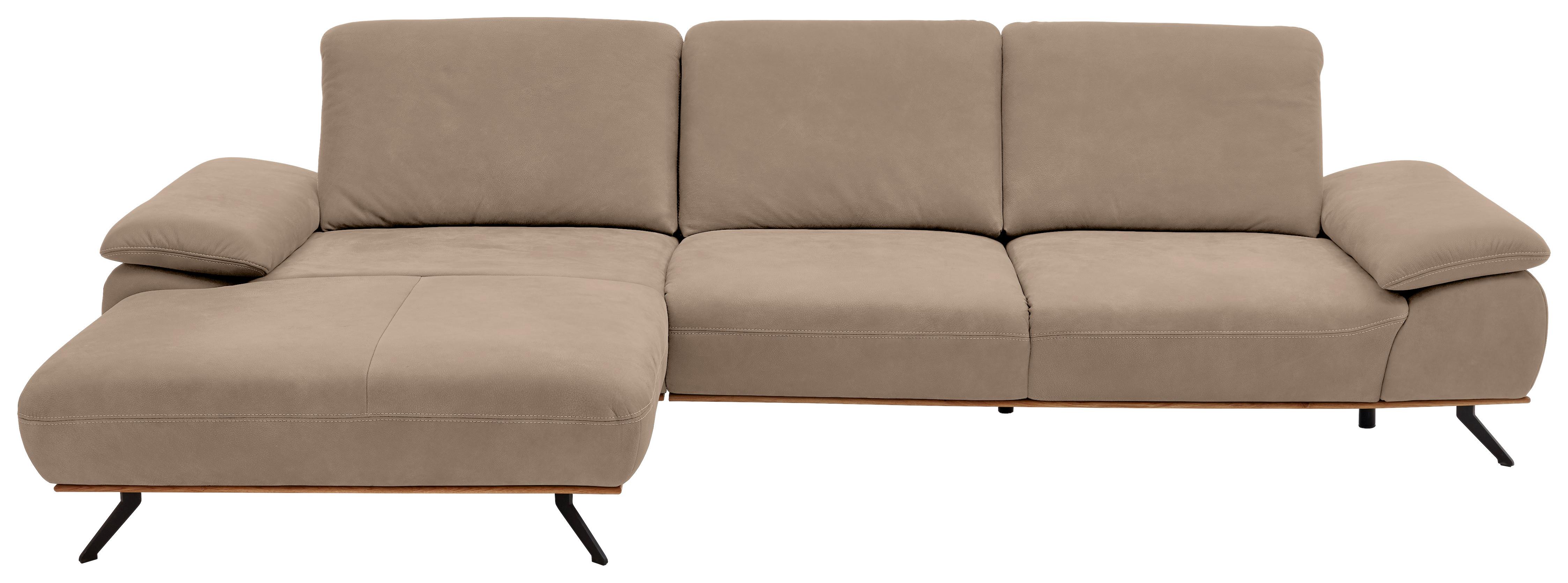 Wohnlandschaft Erling Taupe - Taupe/Beige, MODERN, Leder/Metall (187/89/322cm) - Premium Living