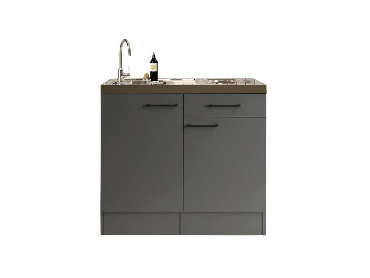 Miniküche Oliver m. Gerät ca. 100cm Grau - Schwarz/Grau, Trend, Holzwerkstoff/Metall (100cm) - Respekta