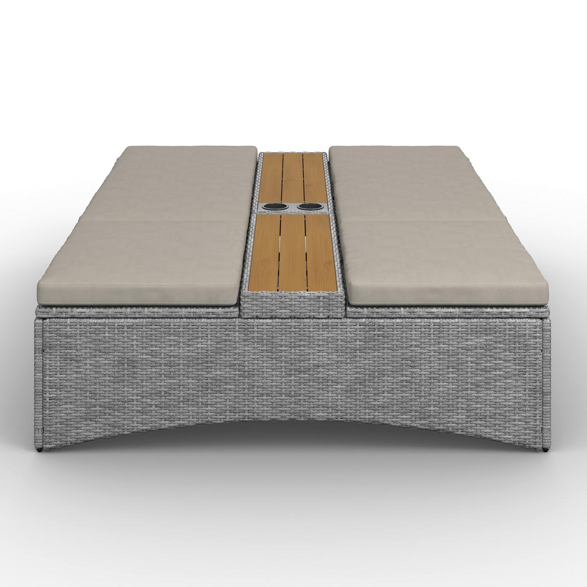 Gartenliege Monero Grau Holz/Metall/Kunststoff - Grau, MODERN, Holz/Kunststoff (203/155/150cm) - Bessagi Garden