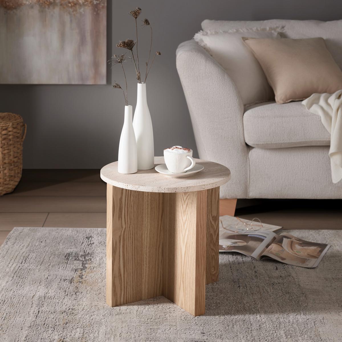 Masă auxiliară MATERA -TREND - culoare natur, Modern, piatră/material pe bază de lemn (40/39cm) - Premium Living