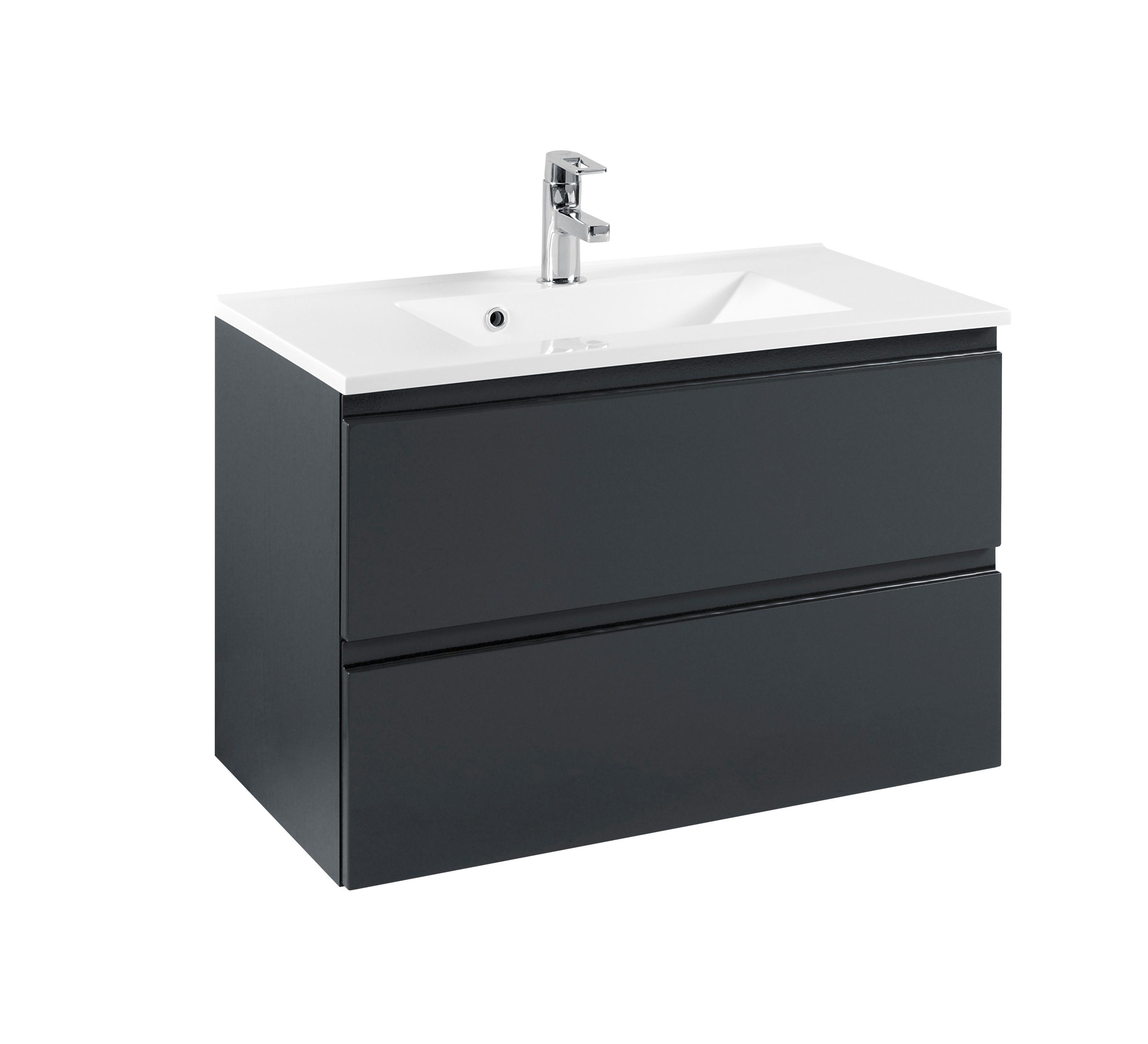 Waschtischkombi Cardiffin ca. 80 cm Grau - Graphitfarben/Weiß, Design, Holzwerkstoff/Stein (80cm) - Held