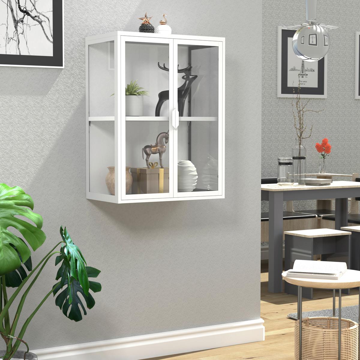 Viseča Vitrina Flokas M, Bela - bela/prosojno, Design, kovina/steklo (60/80/35cm) - MID.YOU