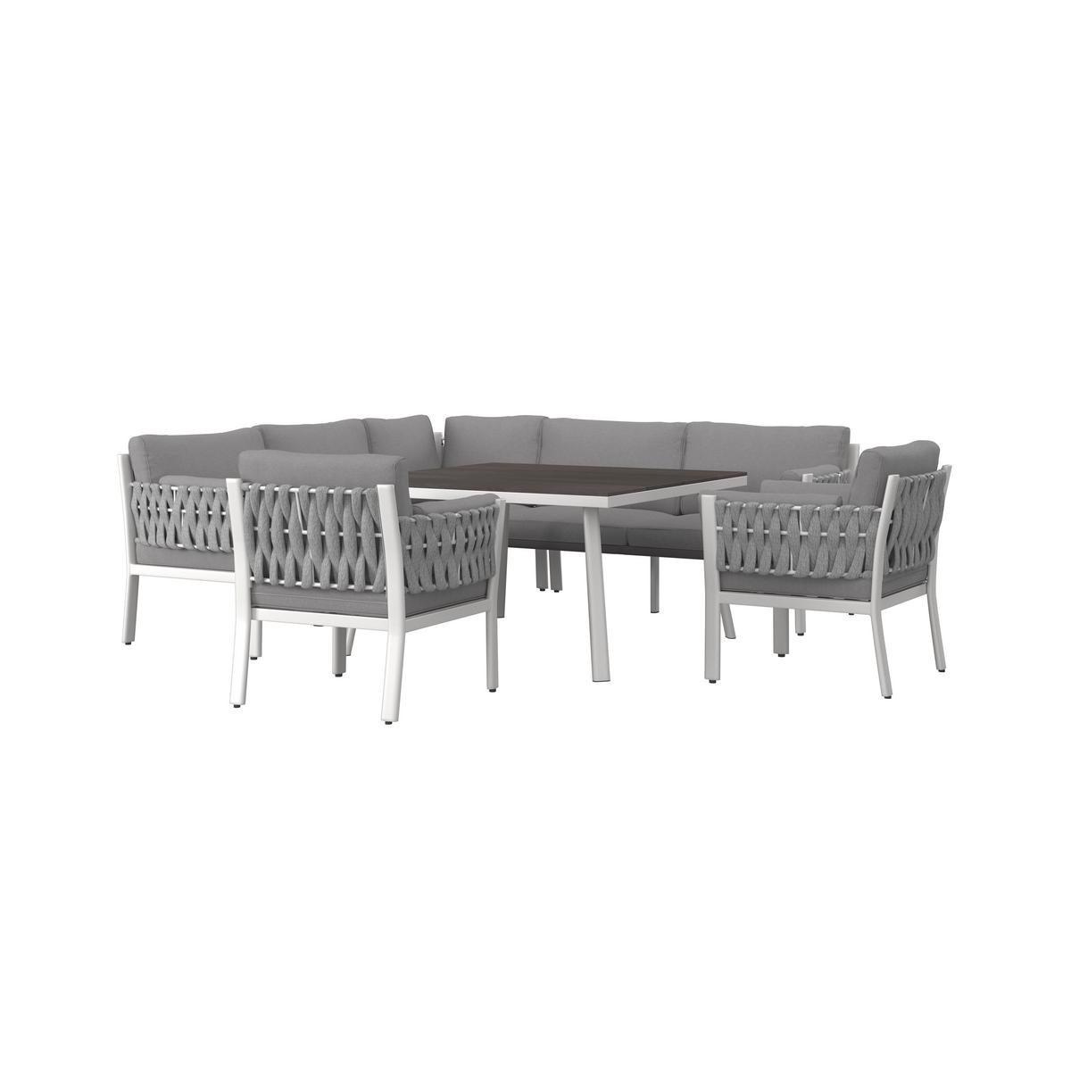 DINING-LOUNGESET ELISA - Weiss/Dunkelgrau, Modern, Kunststoff/Textil (238/74/75cm) - Bessagi Garden