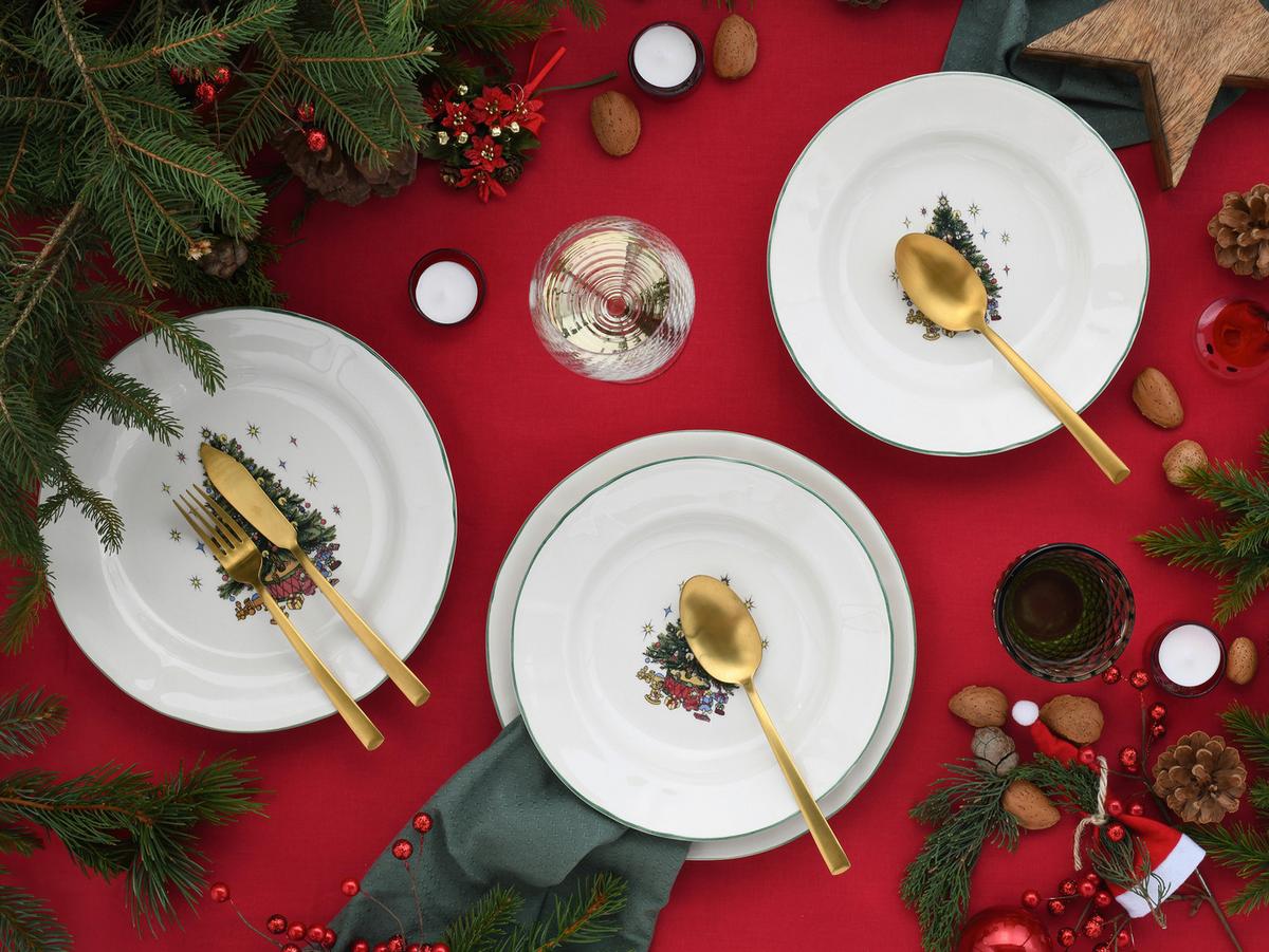 Tafelservice Tannenbaum Multicolor/Weiß, 12-teilig - Multicolor/Weiß, Basics, Keramik - Creatable