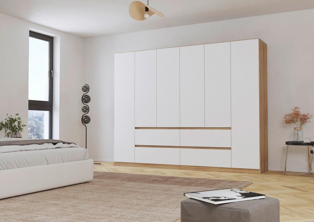 DULAP  USI ROTATIVE MAINZ - alb/culoare lemn stejar, Basics, material pe bază de lemn (271/210/54cm) - Modern Living