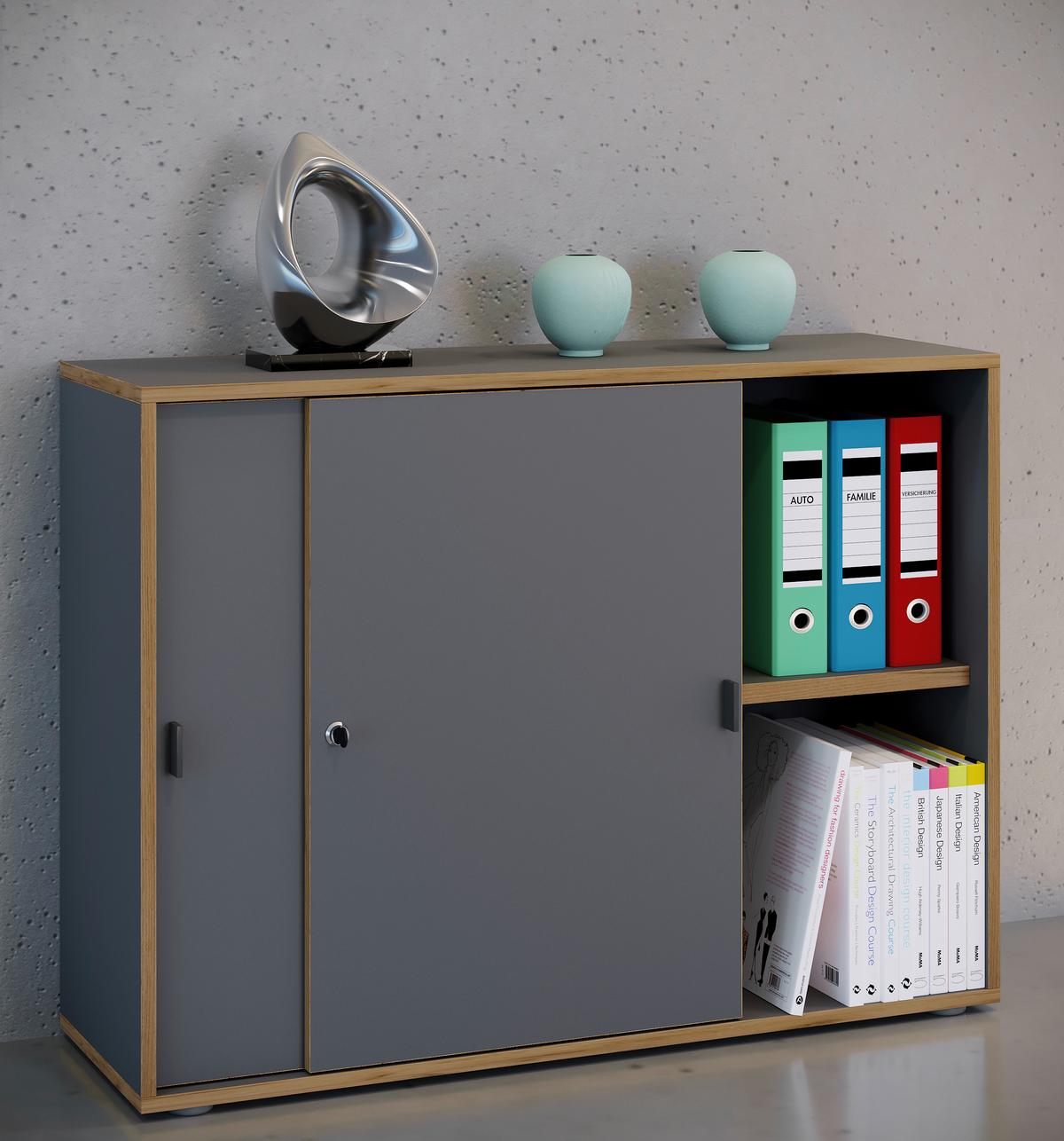 Arhivska Omara Salia B100, Antracit, Barva Hrasta - medeni hrast/antracit, Design, leseni material (100/74/37cm) - MID.YOU