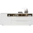 Sideboard in Weiß/Eichefarben - Edelstahlfarben/Eichefarben, MODERN, Holzwerkstoff/Metall (215/84/42cm) - Premium Living Sideboard in Weiß/Eichefarben - Edelstahlfarben/Eichefarben, MODERN, Holzwerkstoff/Metall (215/84/42cm) - Premium Living