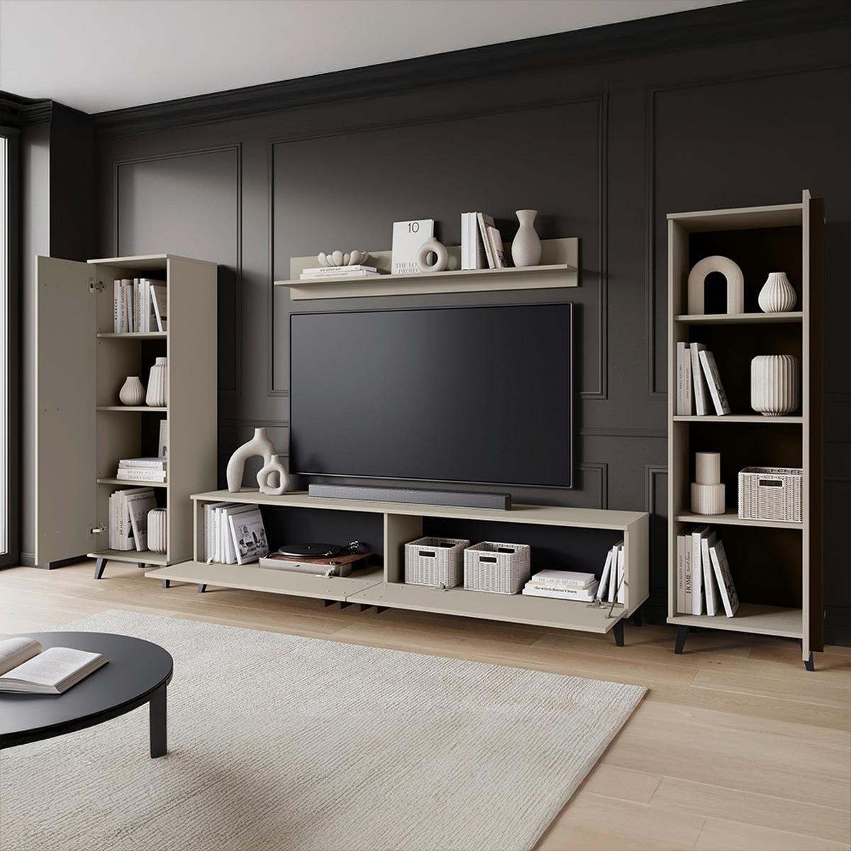 WOHNWAND HELSINKI 01 - Beige/Schwarz, Trend, Holzwerkstoff/Kunststoff (270/140/33cm) - P & B