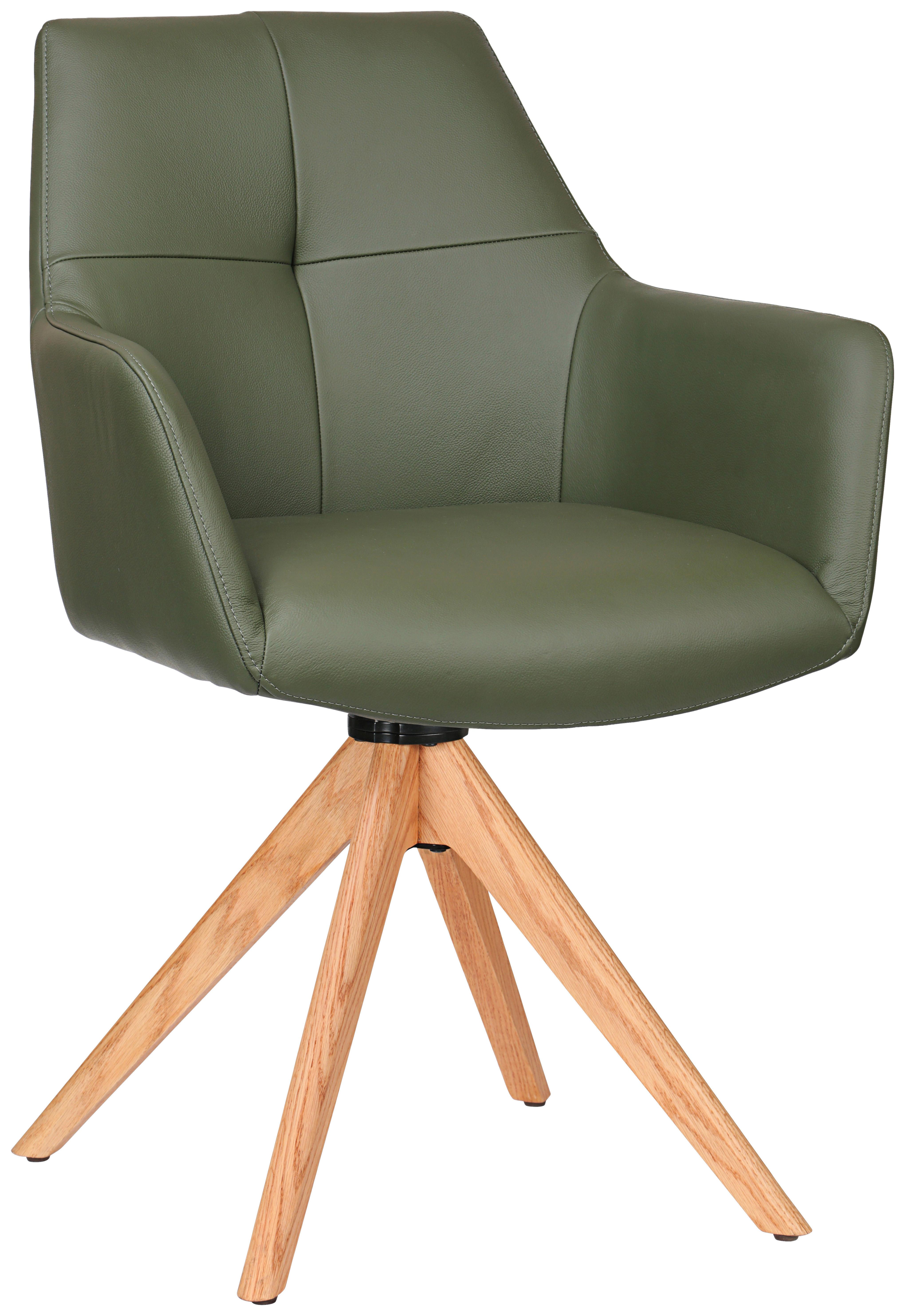 KRZESŁO Z PODŁOKIETNIKAMI MEDUSA -EXKLUSIV- - kolor dębowy/zielony, Konventionell, skóra/drewno (59,5/87/63cm) - Novel